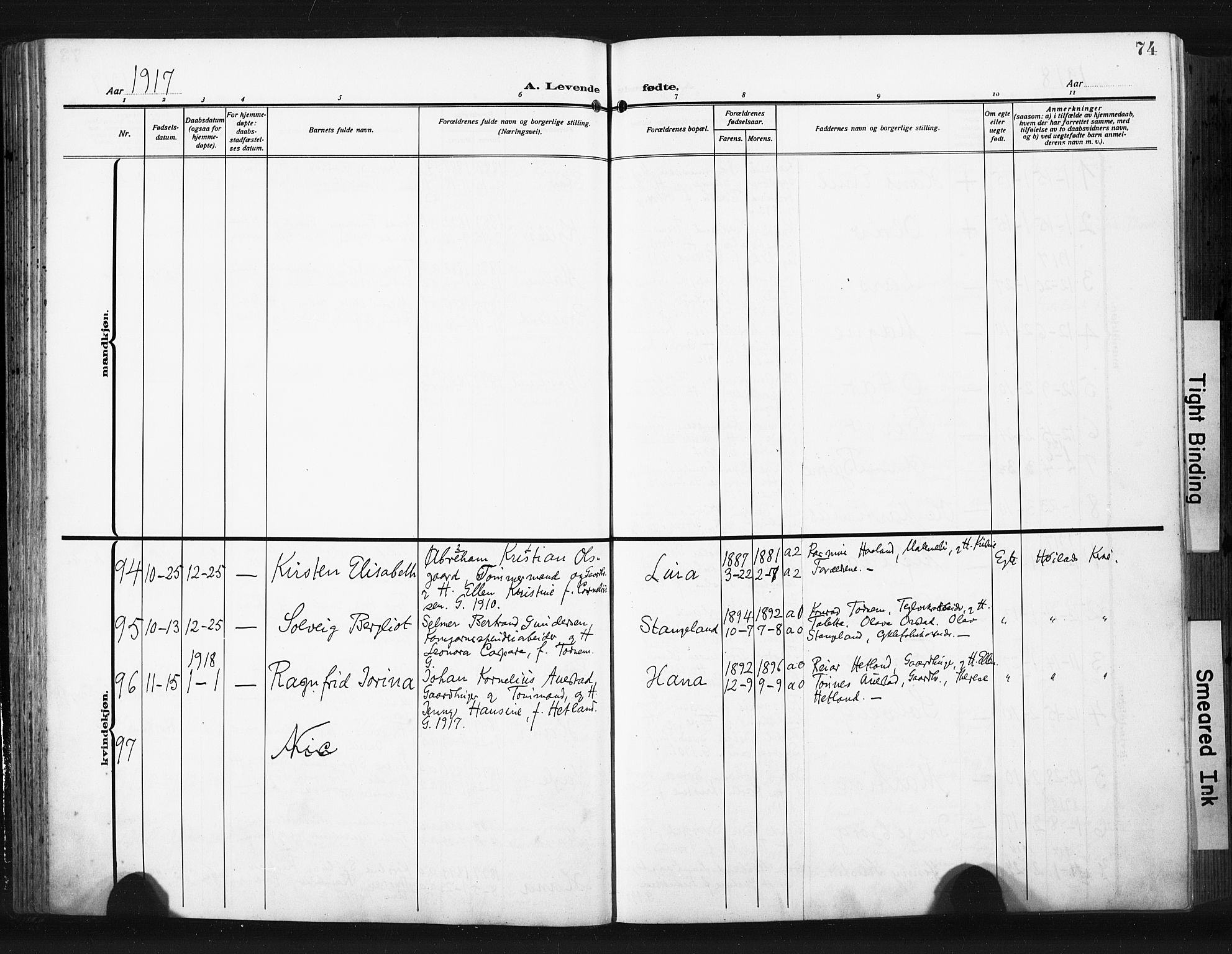 Høyland sokneprestkontor, SAST/A-101799/001/30BA/L0017: Parish register (official) no. A 15, 1912-1924, p. 74
