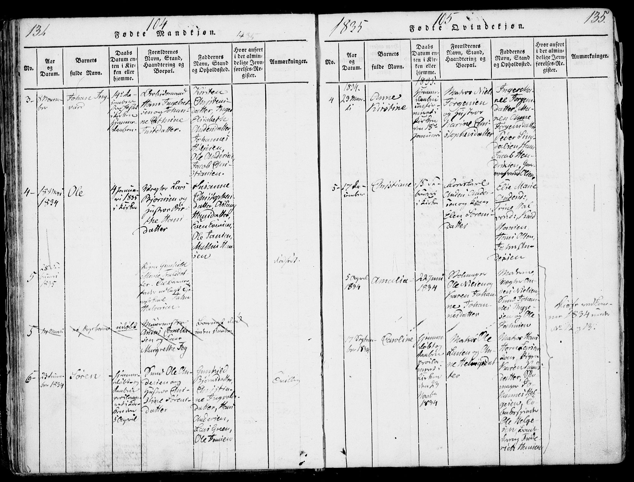 Larvik kirkebøker, AV/SAKO-A-352/F/Fb/L0002: Parish register (official) no. II 2, 1818-1842, p. 134-135