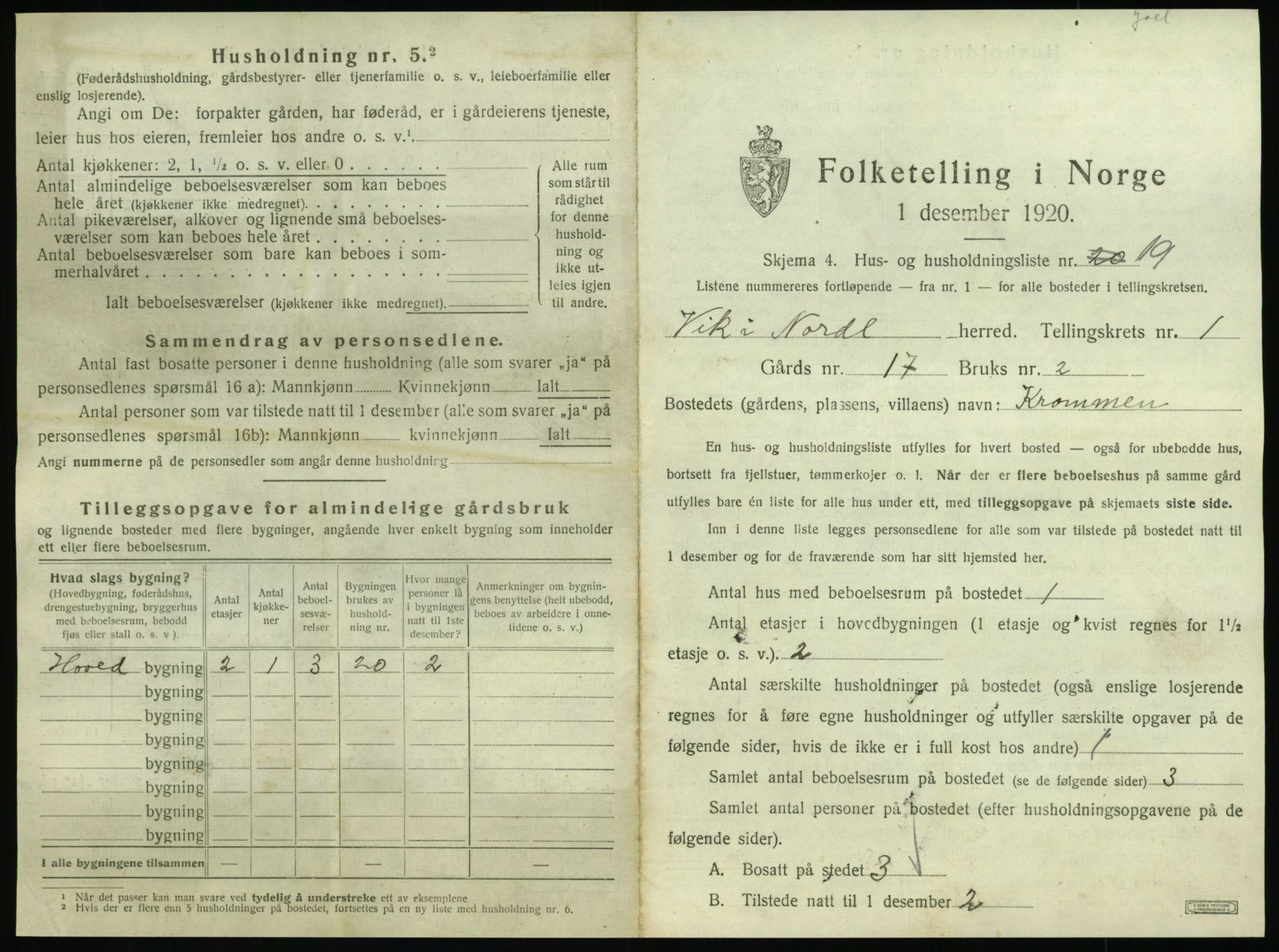 SAT, 1920 census for Vik, 1920, p. 73