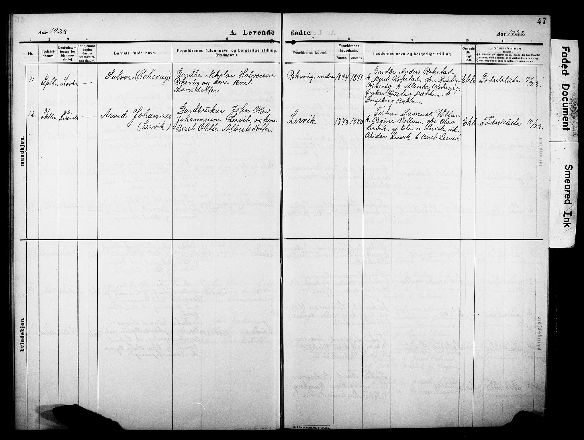 Ministerialprotokoller, klokkerbøker og fødselsregistre - Møre og Romsdal, AV/SAT-A-1454/581/L0943: Parish register (copy) no. 581C01, 1909-1931, p. 47