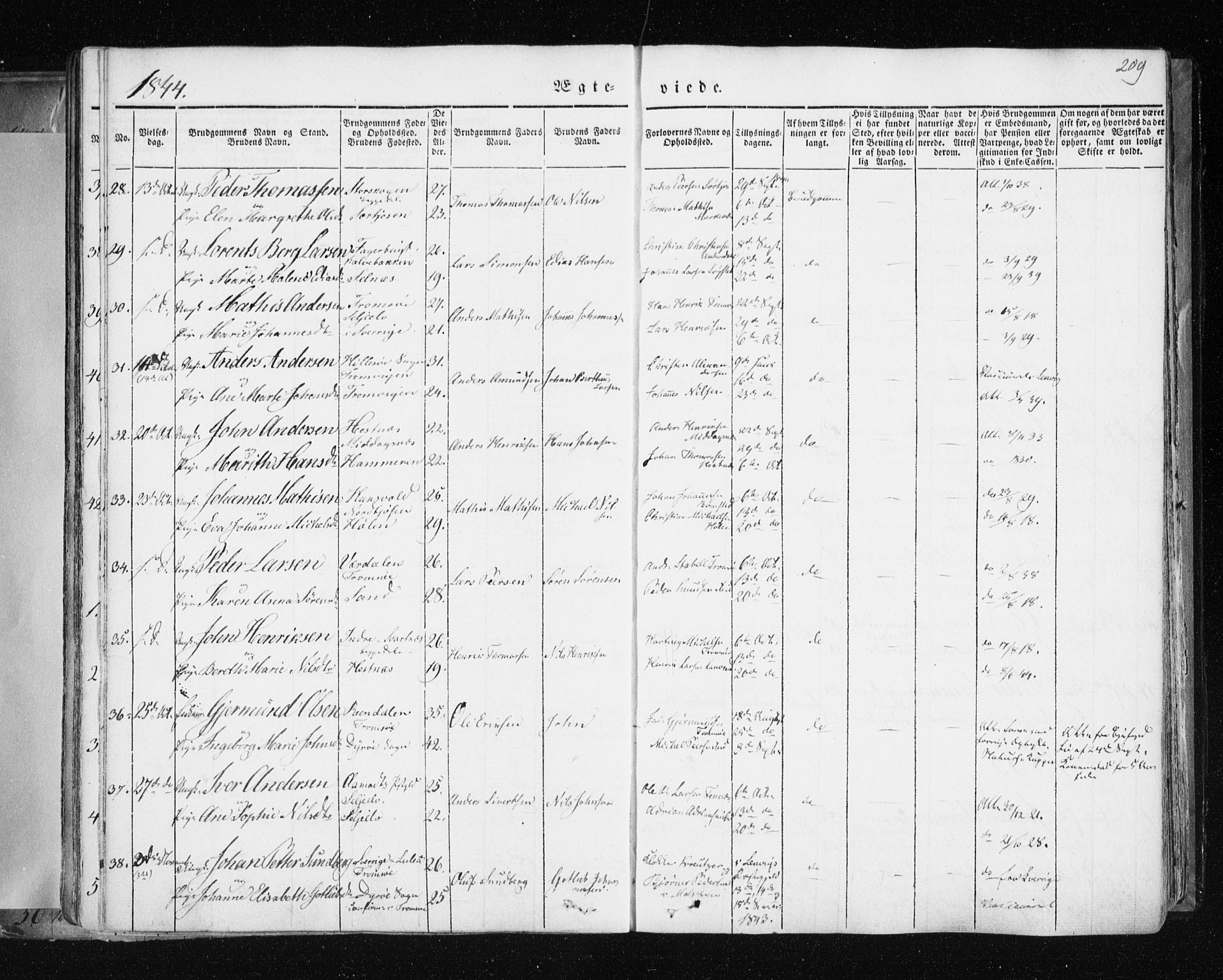 Tromsø sokneprestkontor/stiftsprosti/domprosti, SATØ/S-1343/G/Ga/L0009kirke: Parish register (official) no. 9, 1837-1847, p. 209