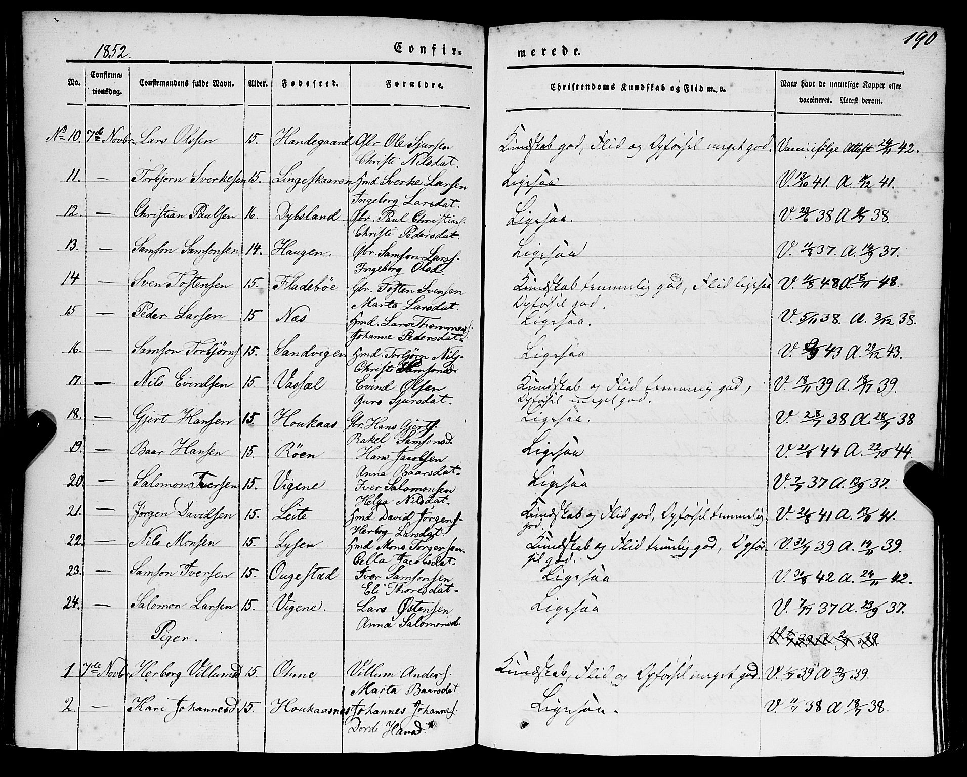 Strandebarm sokneprestembete, AV/SAB-A-78401/H/Haa: Parish register (official) no. A 7, 1844-1872, p. 190