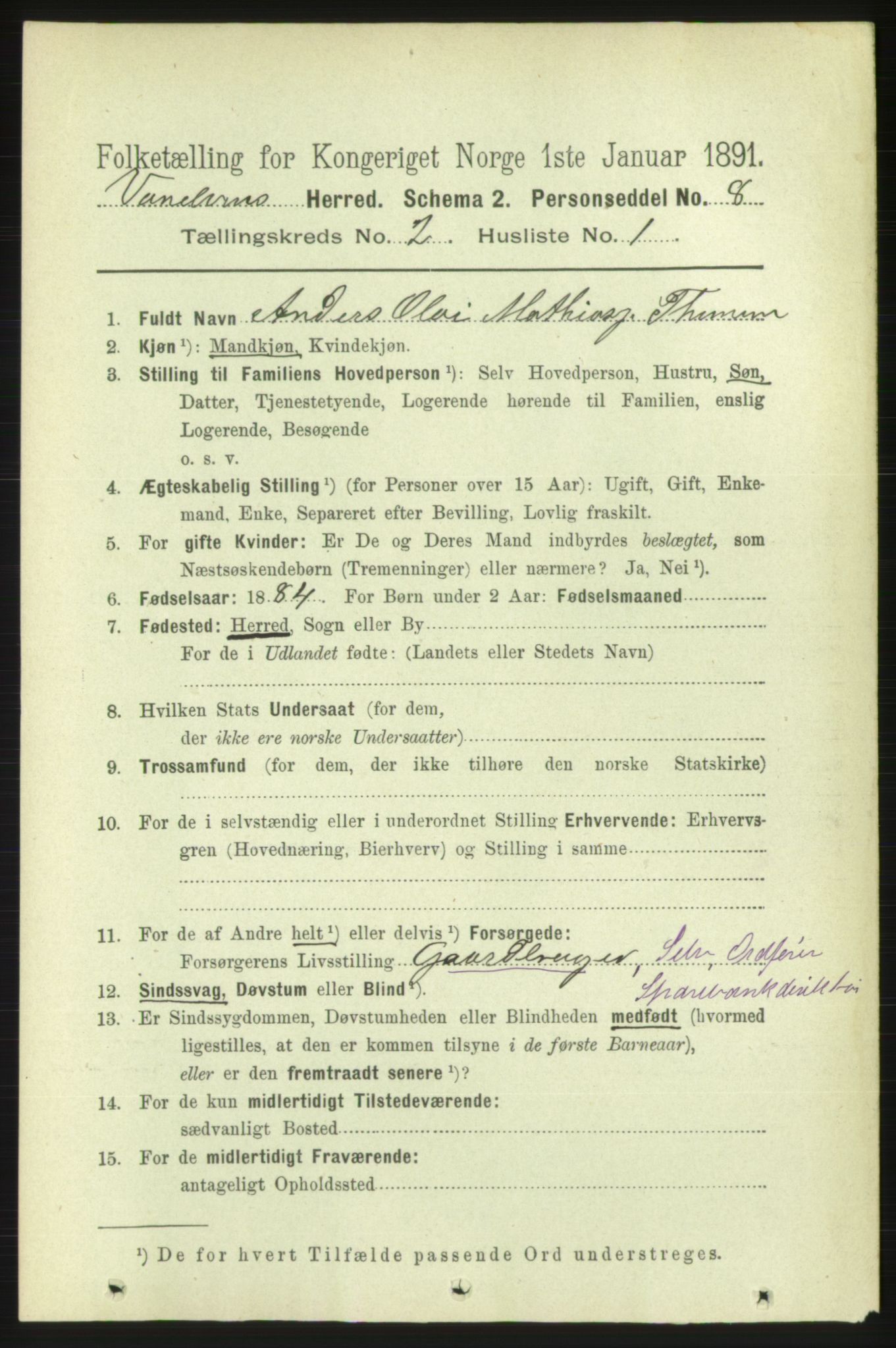 RA, 1891 census for 1511 Vanylven, 1891, p. 708