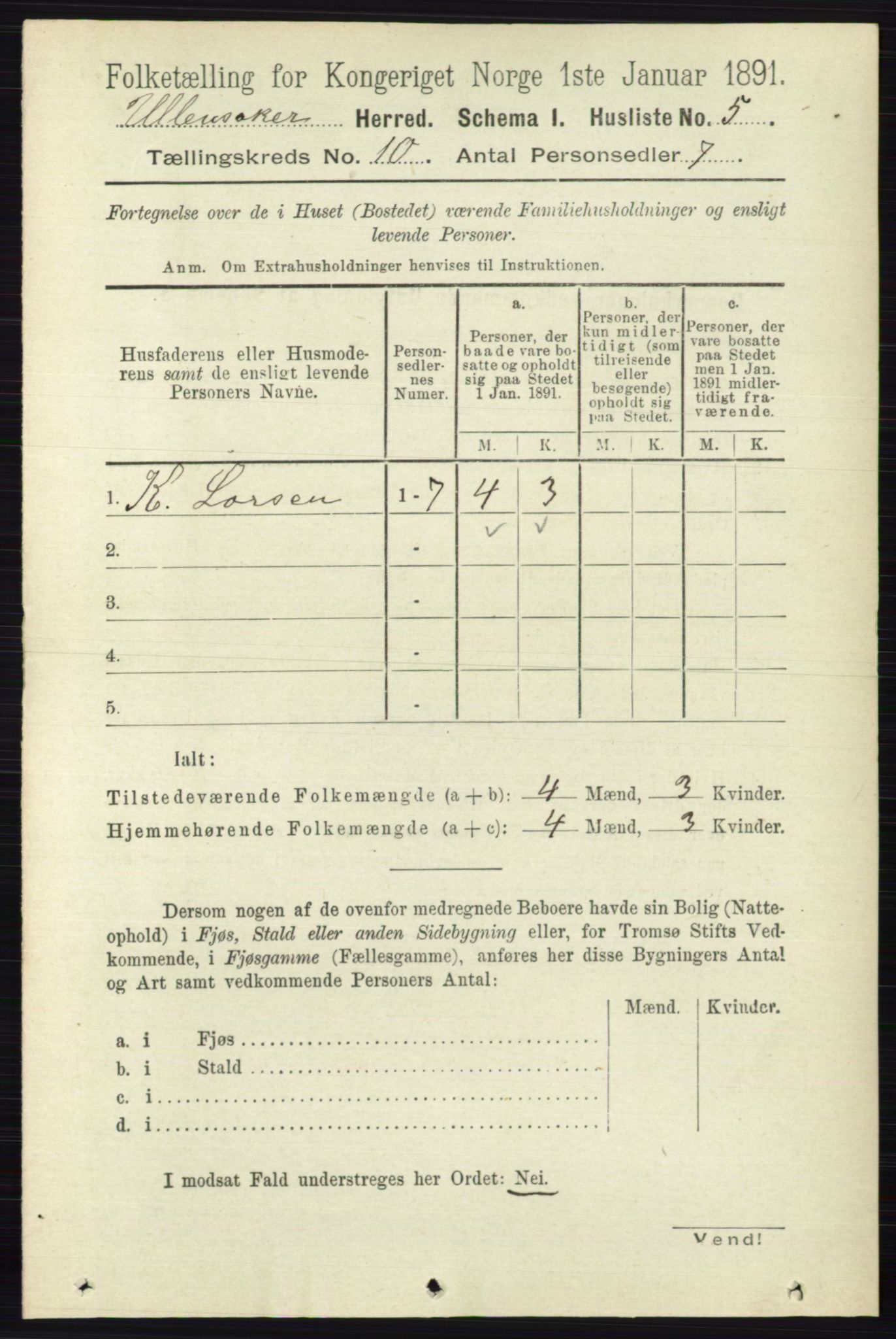 RA, 1891 census for 0235 Ullensaker, 1891, p. 4452