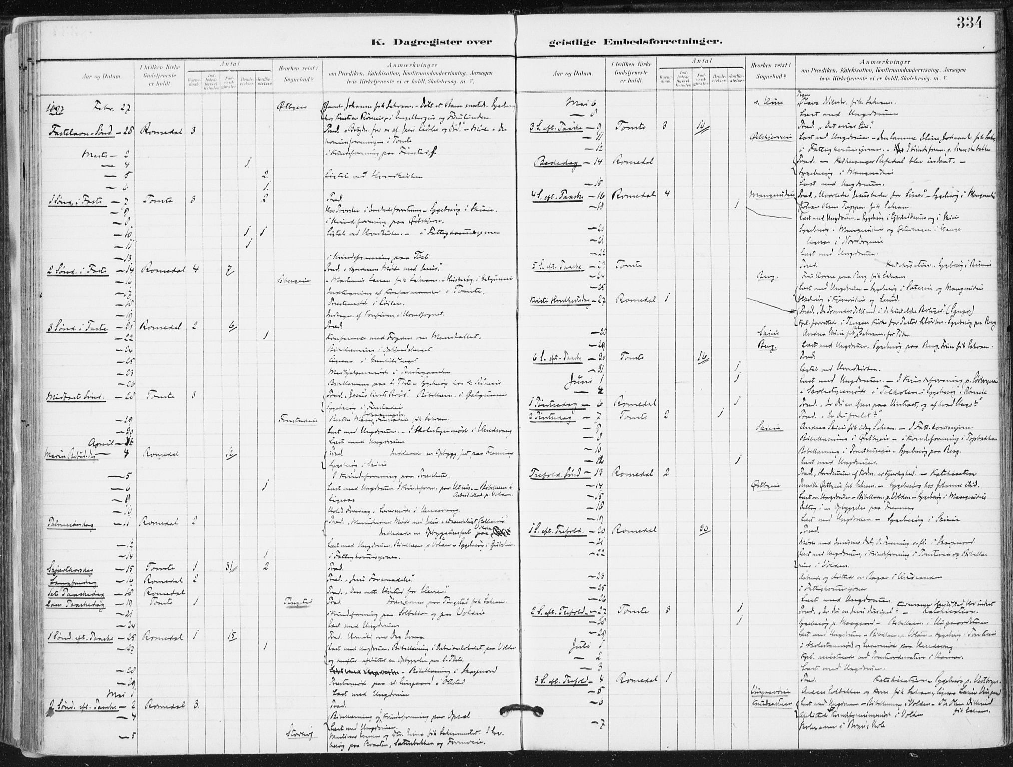 Romedal prestekontor, SAH/PREST-004/K/L0011: Parish register (official) no. 11, 1896-1912, p. 334