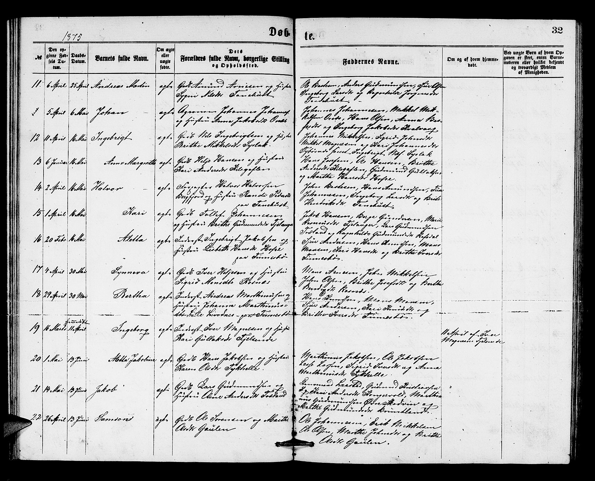 Lindås Sokneprestembete, SAB/A-76701/H/Hab: Parish register (copy) no. B 2, 1867-1885, p. 32