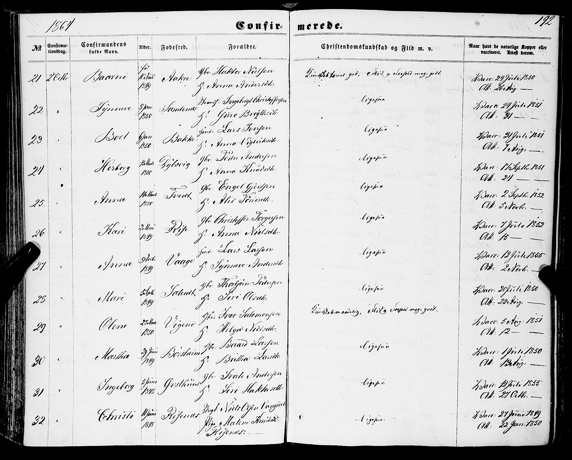 Strandebarm sokneprestembete, AV/SAB-A-78401/H/Haa: Parish register (official) no. A 8, 1858-1872, p. 192