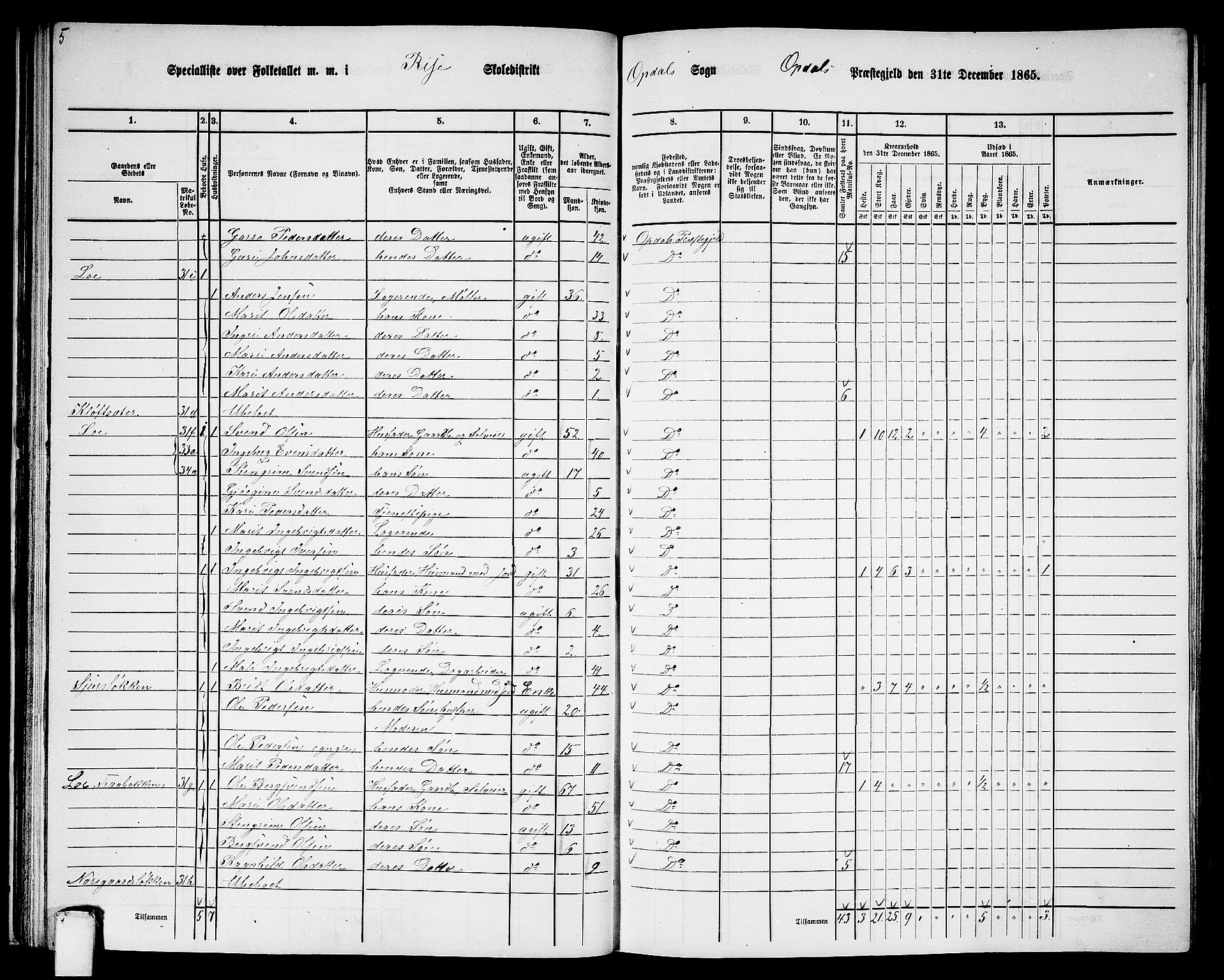 RA, 1865 census for Oppdal, 1865, p. 43