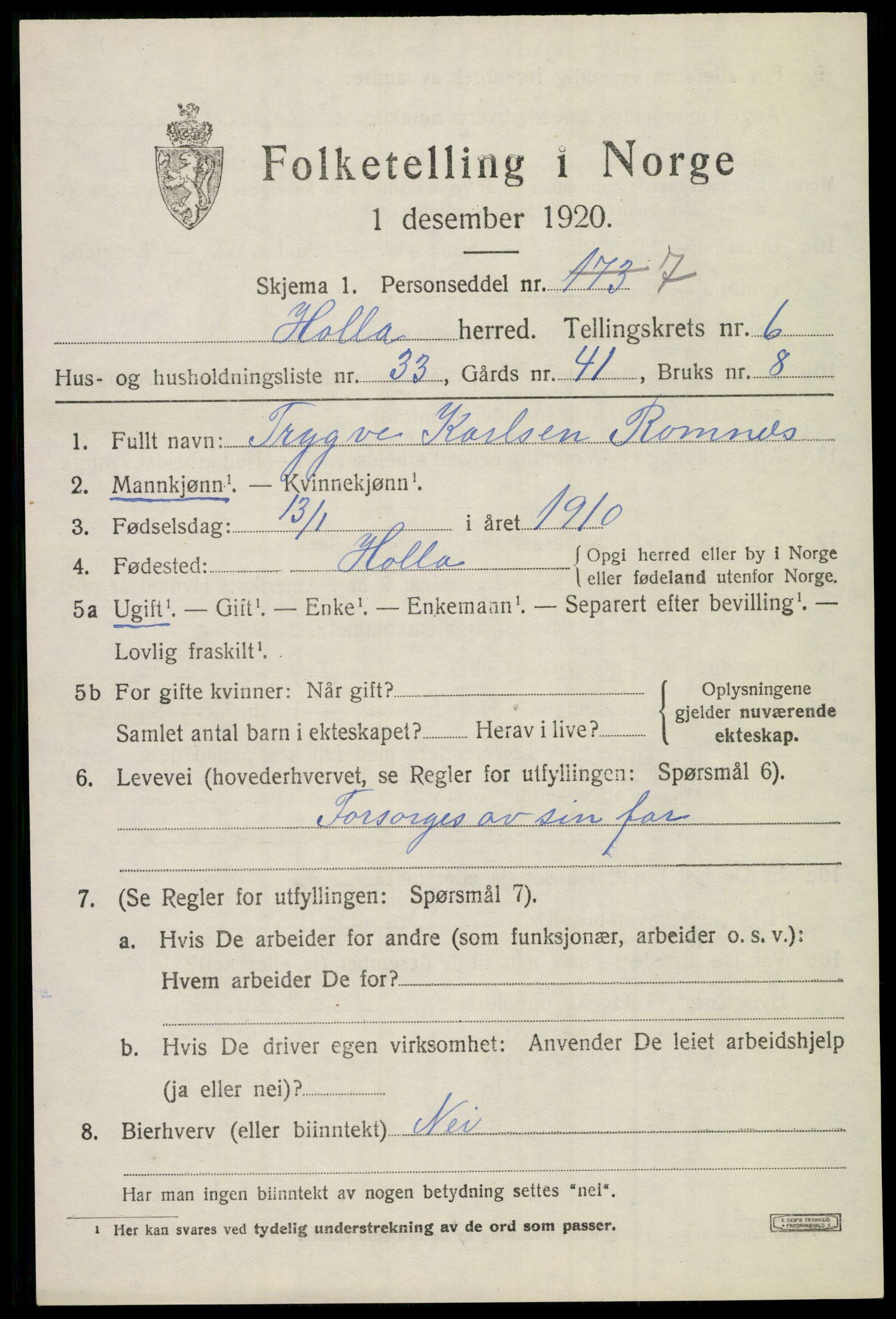 SAKO, 1920 census for Holla, 1920, p. 4753