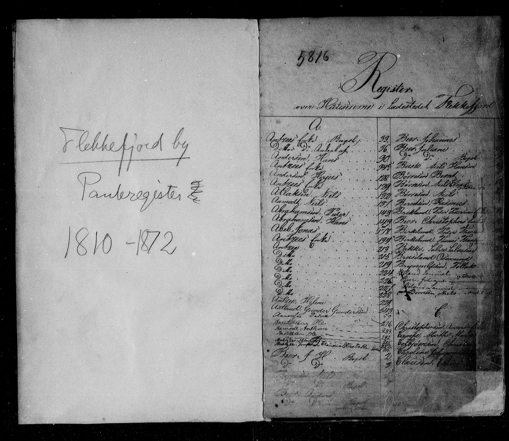 Flekkefjord byfogd, AV/SAK-1222-0002/G/Ga/L0001: Mortgage register, 1810-1872