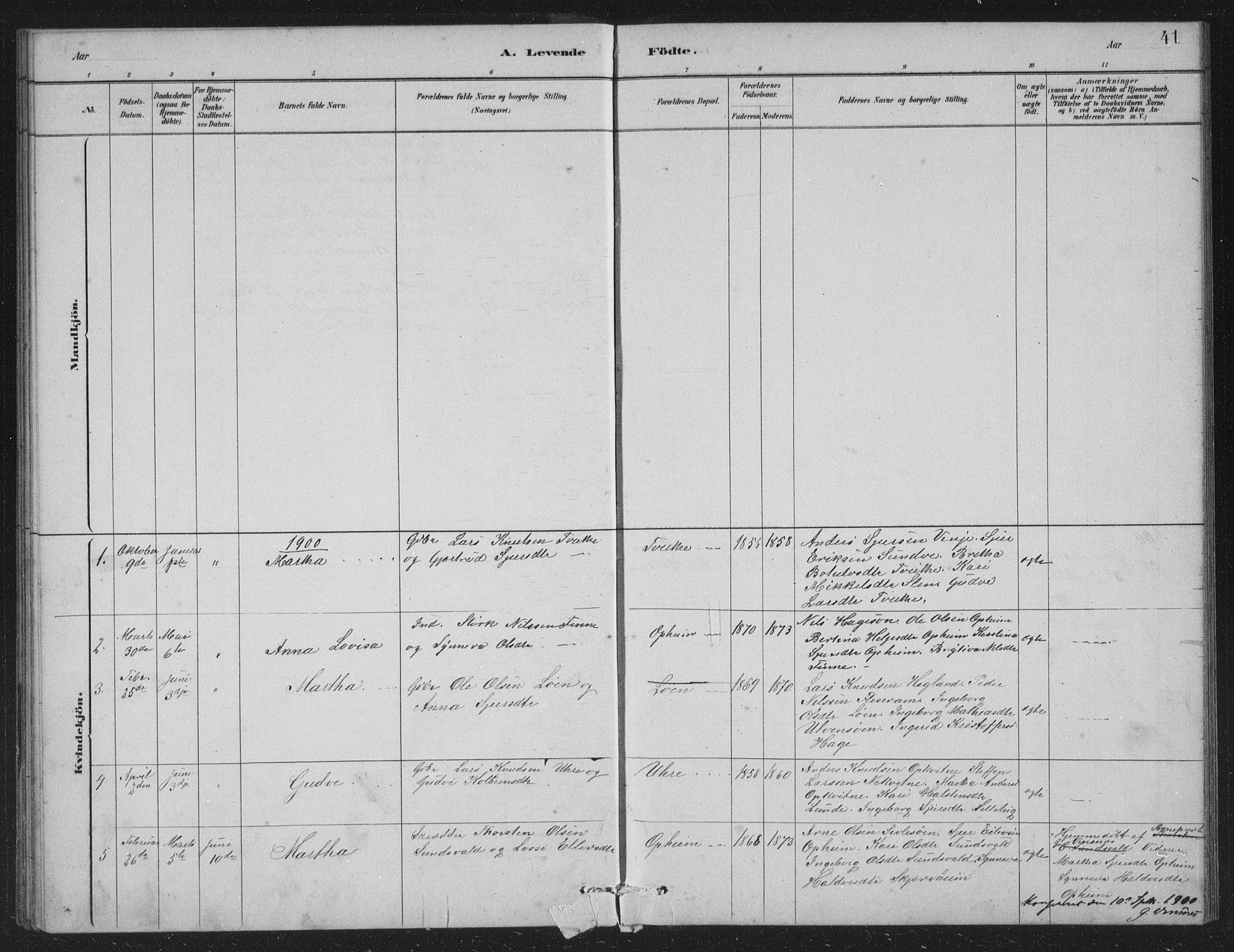 Vossestrand Sokneprestembete, SAB/A-79101/H/Hab: Parish register (copy) no. A 2, 1880-1902, p. 41