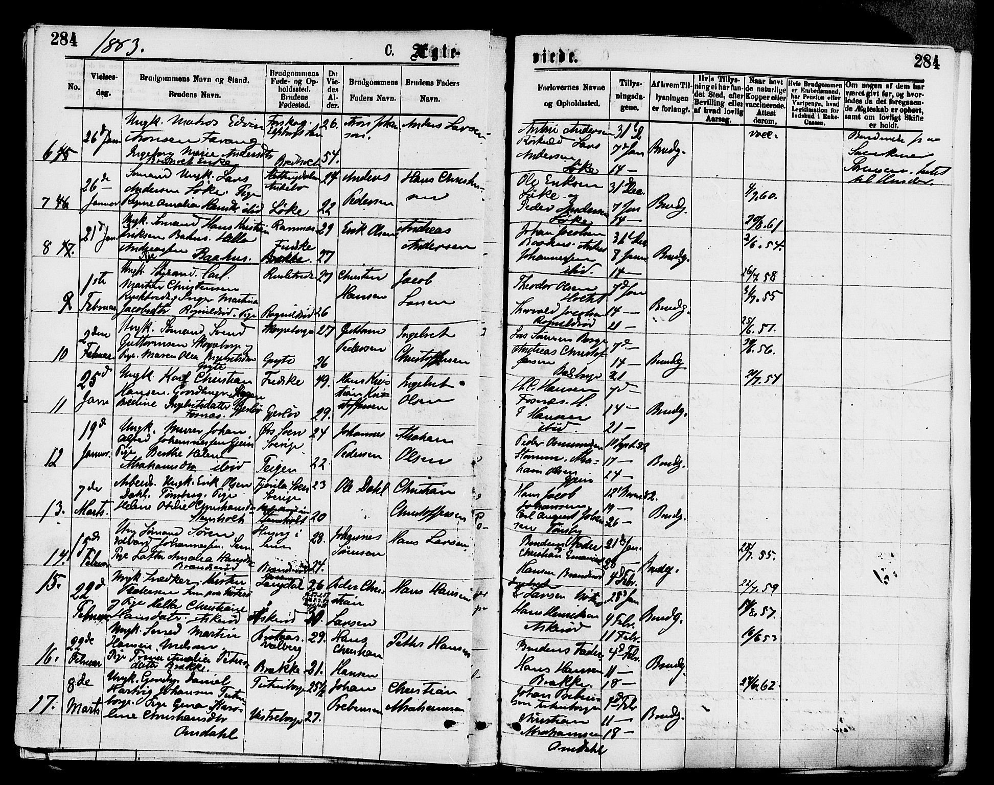 Stokke kirkebøker, AV/SAKO-A-320/F/Fa/L0009: Parish register (official) no. I 9, 1872-1883, p. 284