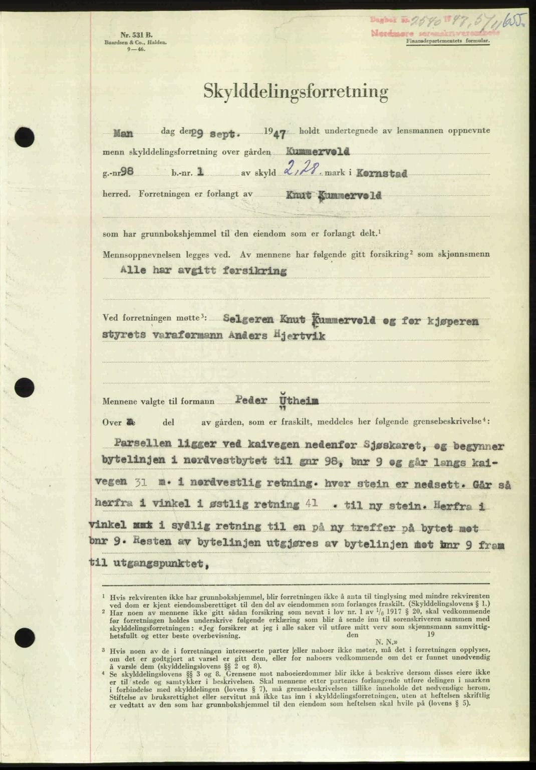 Nordmøre sorenskriveri, AV/SAT-A-4132/1/2/2Ca: Mortgage book no. A106, 1947-1947, Diary no: : 2540/1947