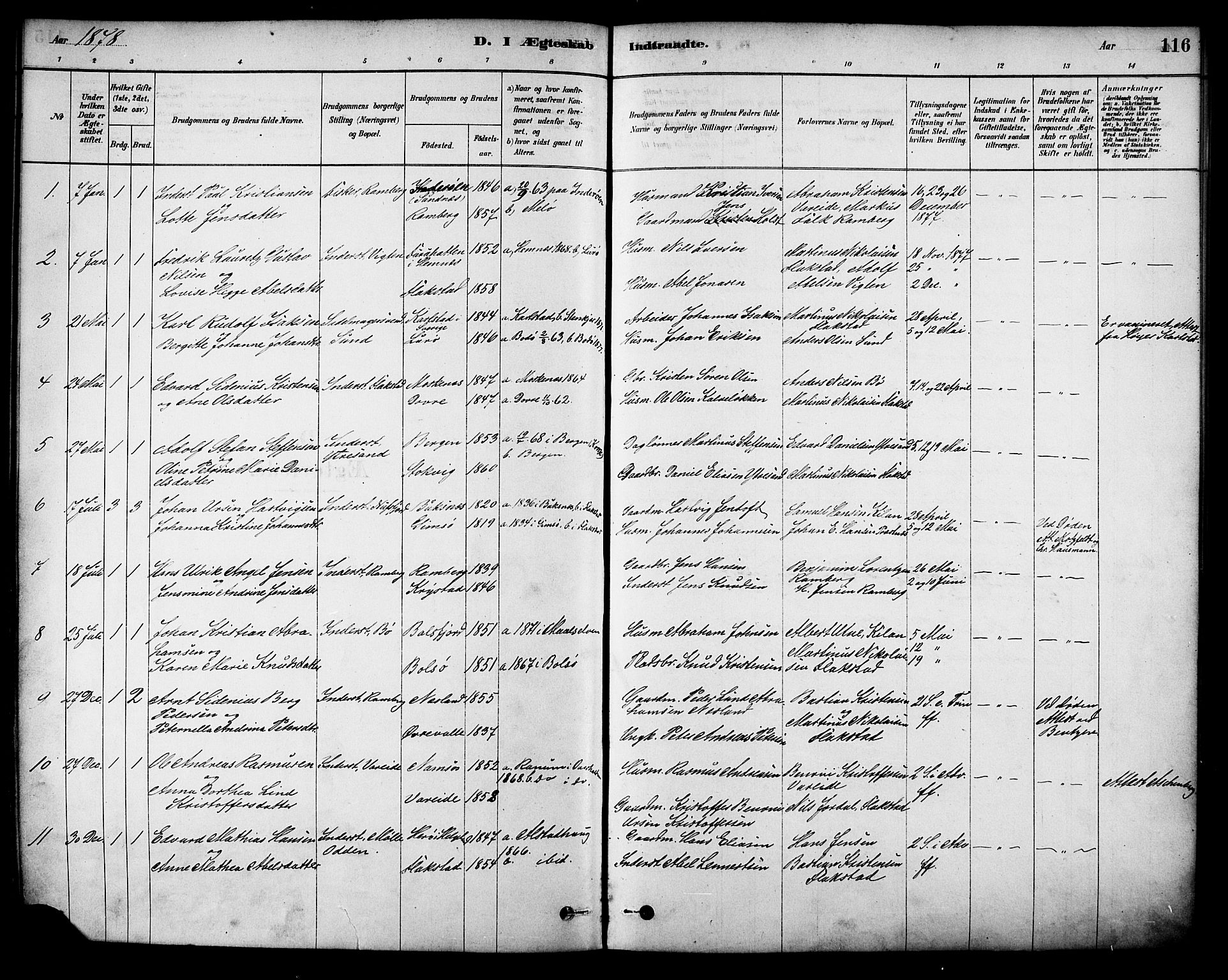 Ministerialprotokoller, klokkerbøker og fødselsregistre - Nordland, SAT/A-1459/885/L1204: Parish register (official) no. 885A05, 1878-1892, p. 116