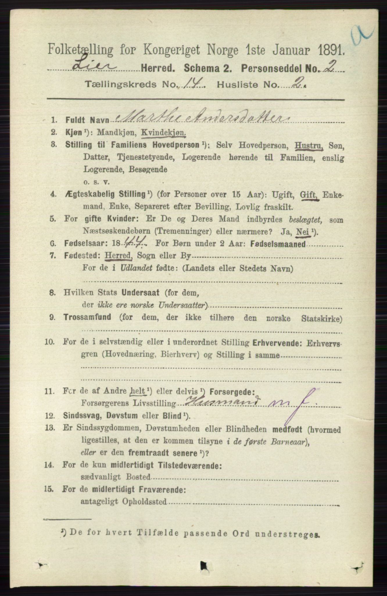 RA, 1891 census for 0626 Lier, 1891, p. 8279