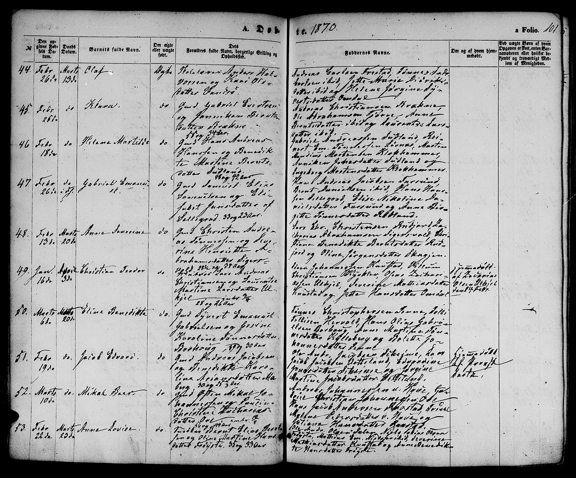 Lista sokneprestkontor, AV/SAK-1111-0027/F/Fb/L0003: Parish register (copy) no. B 3, 1862-1877, p. 101