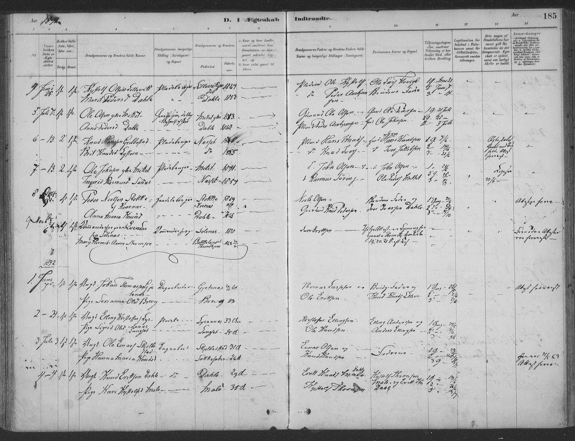 Ministerialprotokoller, klokkerbøker og fødselsregistre - Møre og Romsdal, SAT/A-1454/547/L0604: Parish register (official) no. 547A06, 1878-1906, p. 185