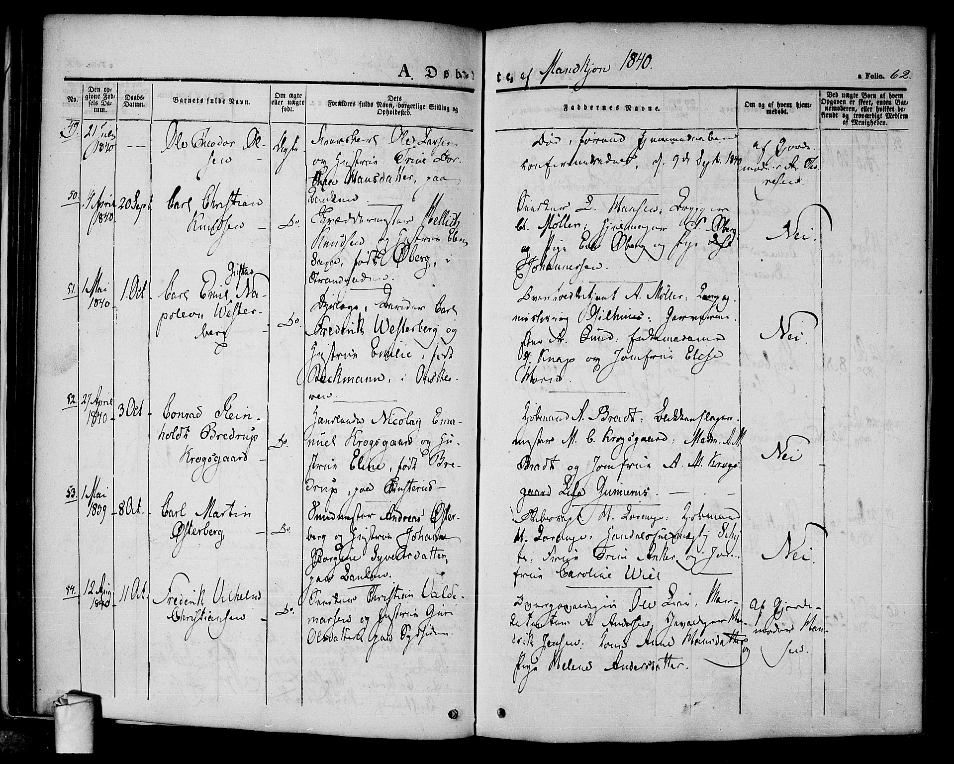 Halden prestekontor Kirkebøker, AV/SAO-A-10909/F/Fa/L0005: Parish register (official) no. I 5, 1834-1845, p. 62