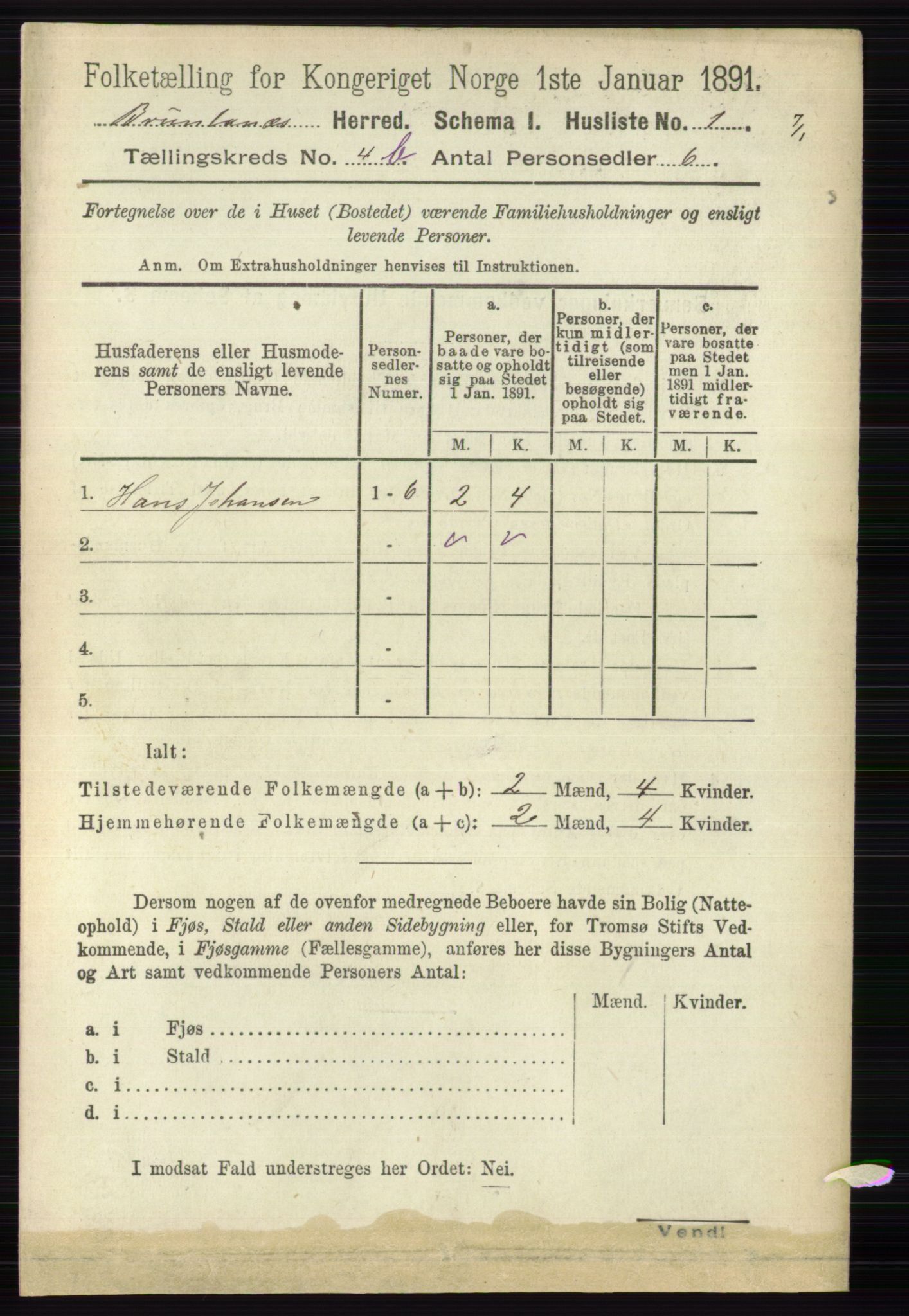 RA, 1891 census for 0726 Brunlanes, 1891, p. 2000