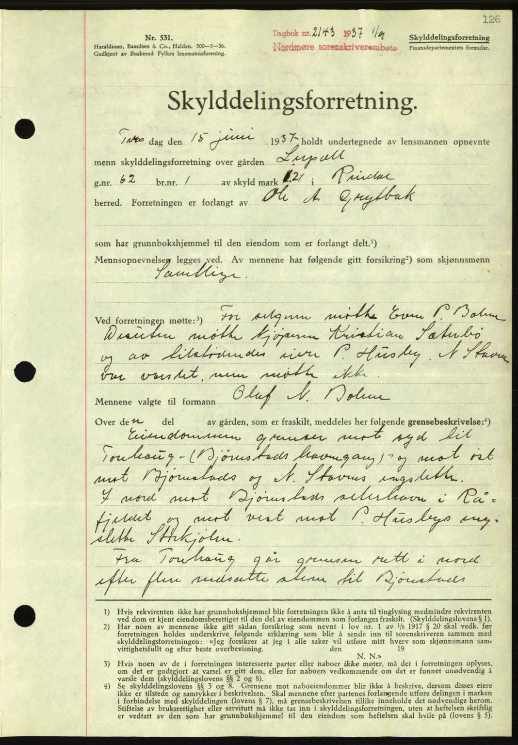 Nordmøre sorenskriveri, SAT/A-4132/1/2/2Ca: Mortgage book no. A82, 1937-1938, Diary no: : 2143/1937