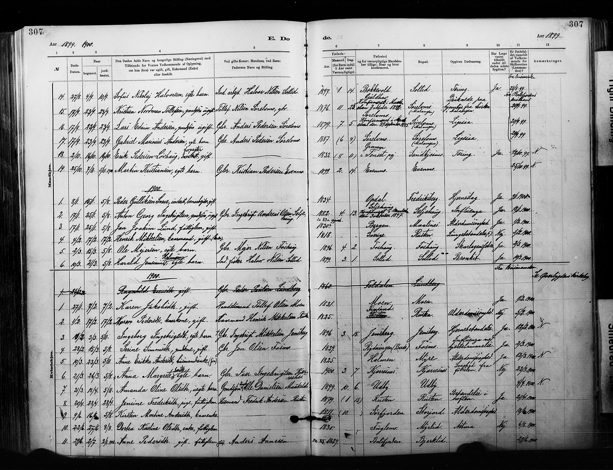 Målselv sokneprestembete, SATØ/S-1311/G/Ga/Gaa/L0007kirke: Parish register (official) no. 7, 1884-1903, p. 307