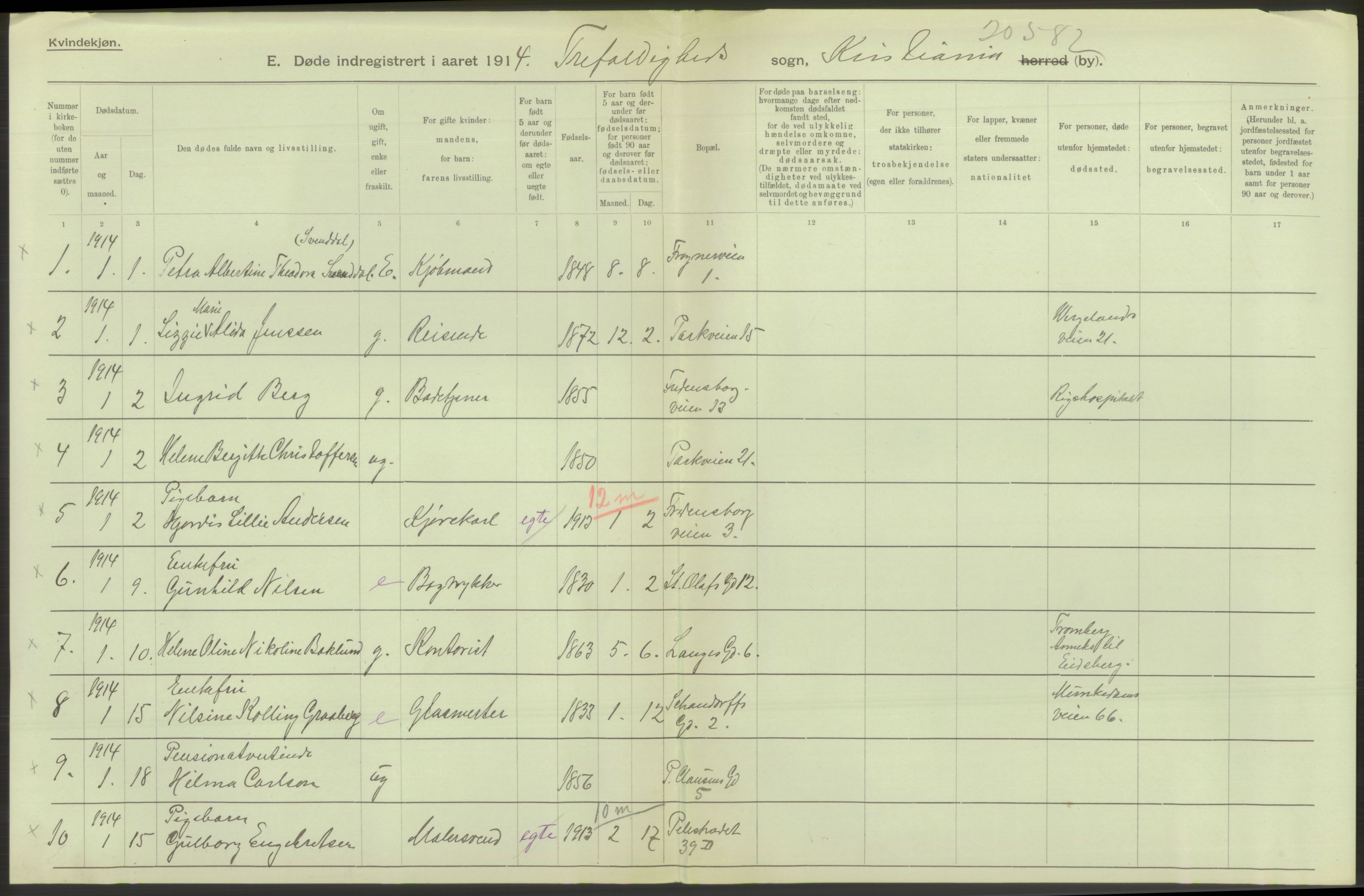 Statistisk sentralbyrå, Sosiodemografiske emner, Befolkning, RA/S-2228/D/Df/Dfb/Dfbd/L0009: Kristiania: Døde, dødfødte, 1914, p. 334