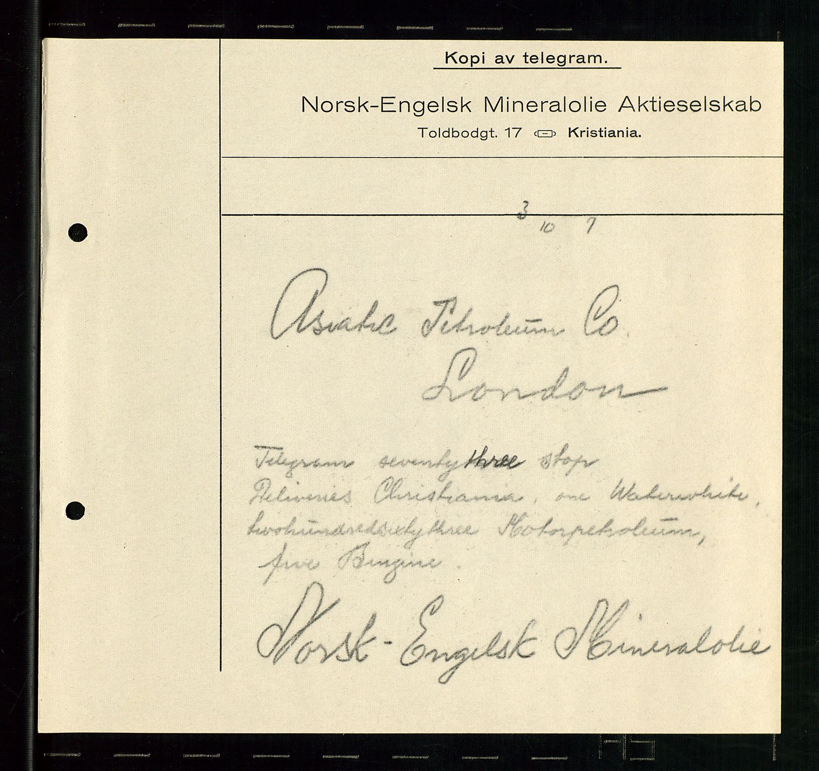 Pa 1521 - A/S Norske Shell, AV/SAST-A-101915/E/Ea/Eaa/L0001: Sjefskorrespondanse, 1917, p. 179