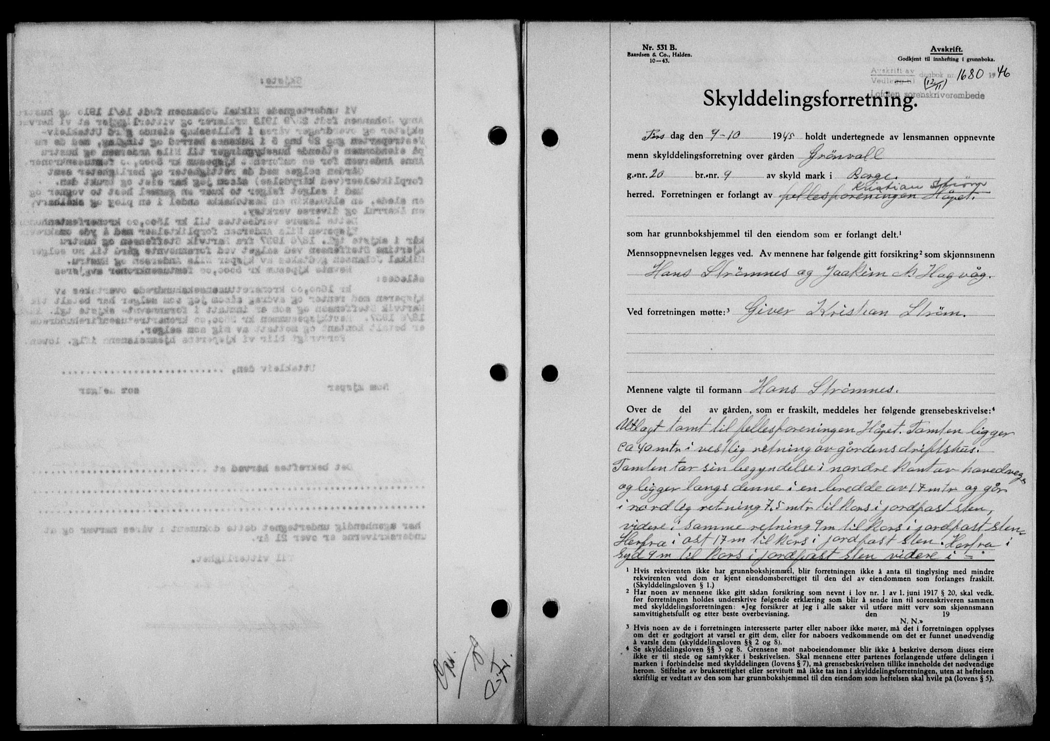 Lofoten sorenskriveri, SAT/A-0017/1/2/2C/L0015a: Mortgage book no. 15a, 1946-1947, Diary no: : 1680/1946