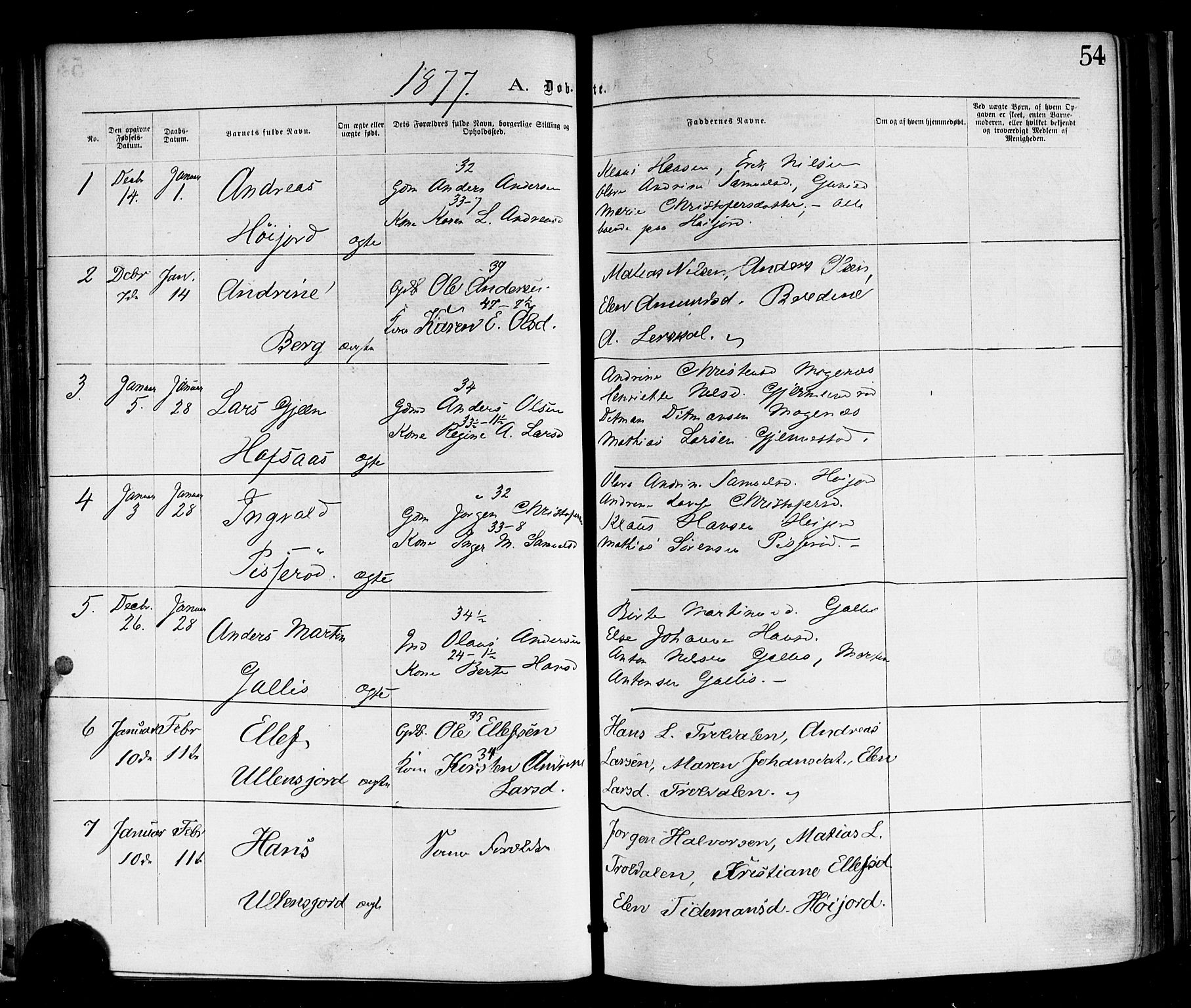 Andebu kirkebøker, AV/SAKO-A-336/F/Fa/L0006: Parish register (official) no. 6, 1871-1878, p. 54