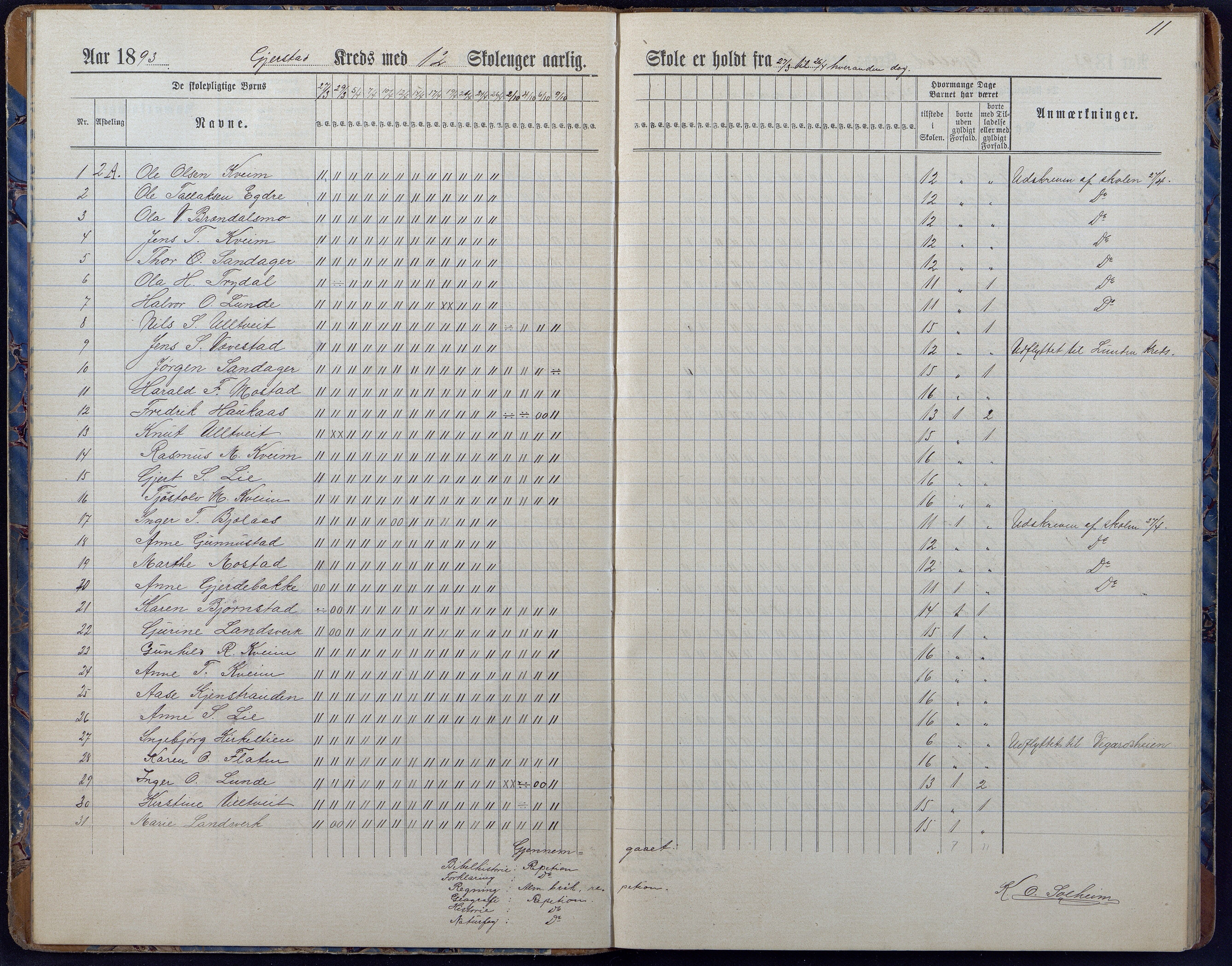 Gjerstad Kommune, Gjerstad Skole, AAKS/KA0911-550a/F01/L0008: Dagbok, 1892-1908, p. 13