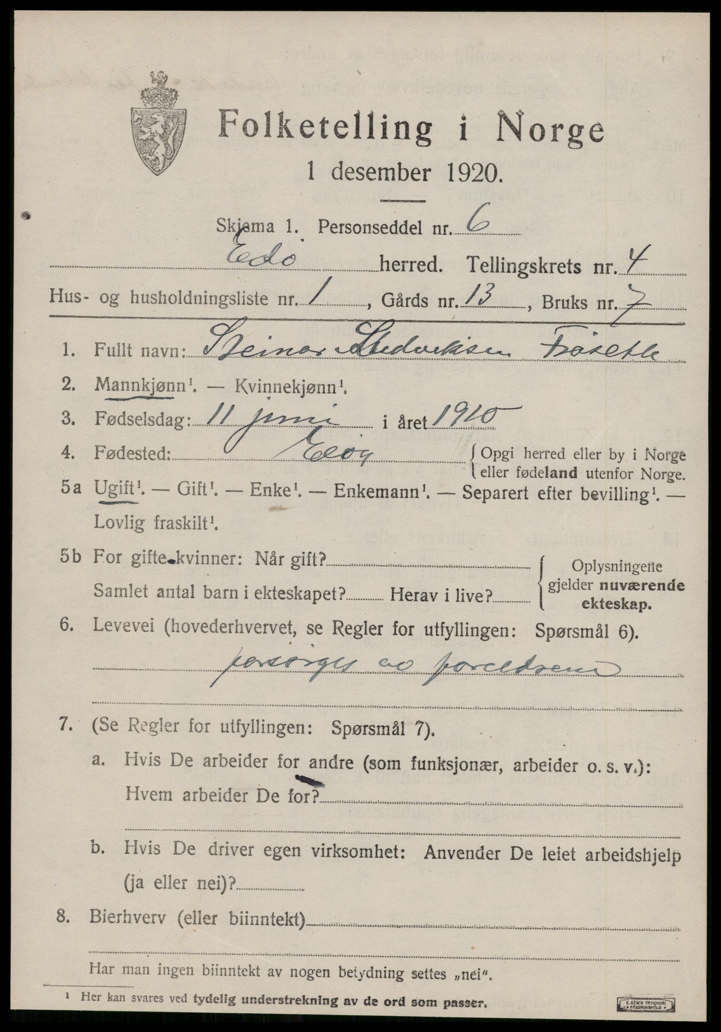 SAT, 1920 census for Edøy, 1920, p. 1322