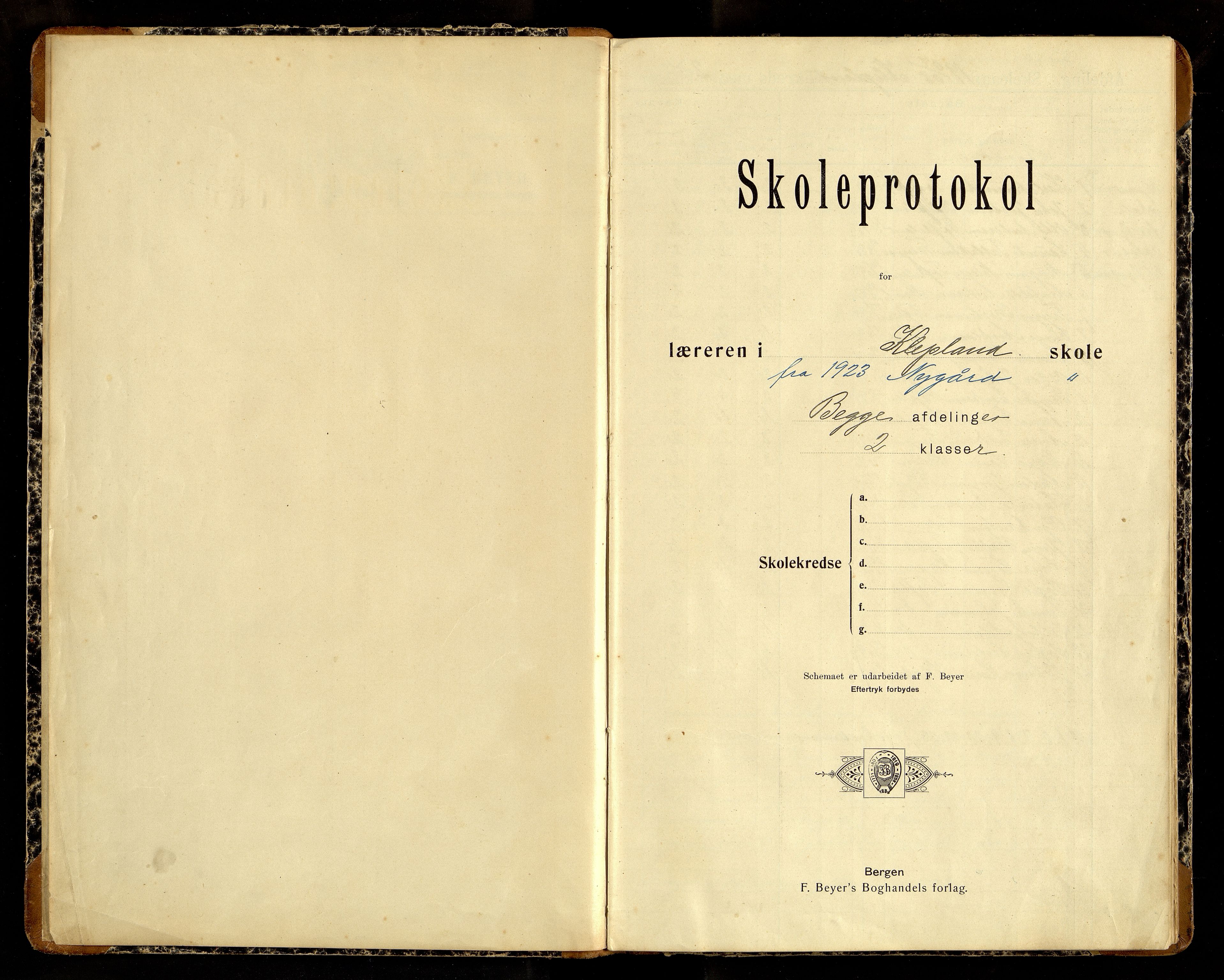 Søgne kommune - Klepland/Nygård Krets, ARKSOR/1018SØ554/H/L0001: Skoleprotokoll (d), 1907-1967, p. 1b-2a