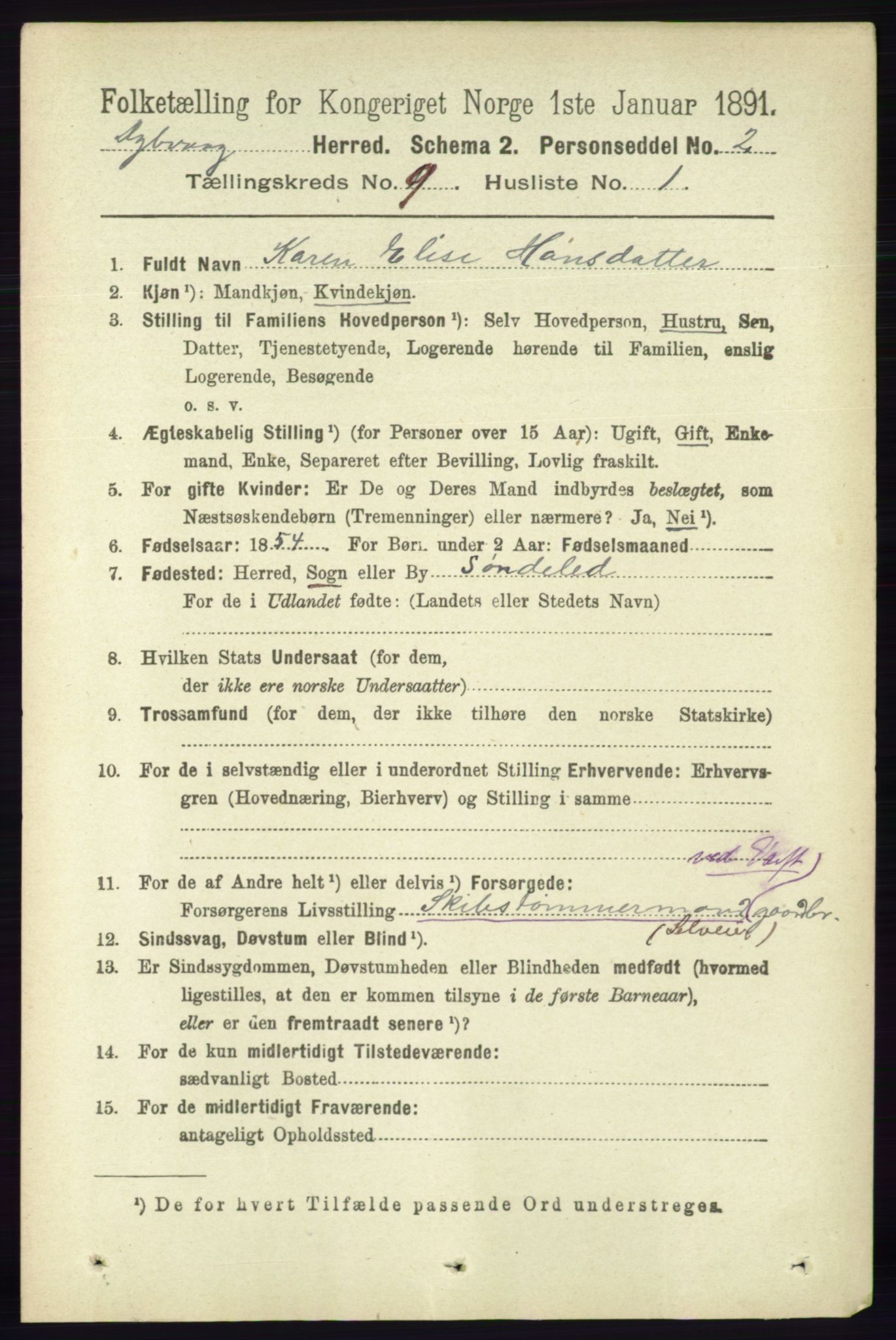 RA, 1891 census for 0915 Dypvåg, 1891, p. 3280