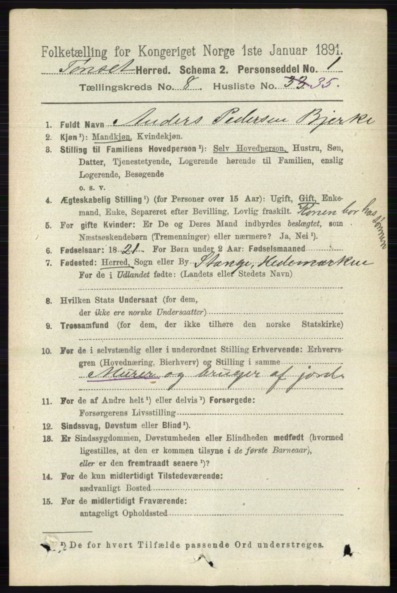 RA, 1891 census for 0437 Tynset, 1891, p. 2345