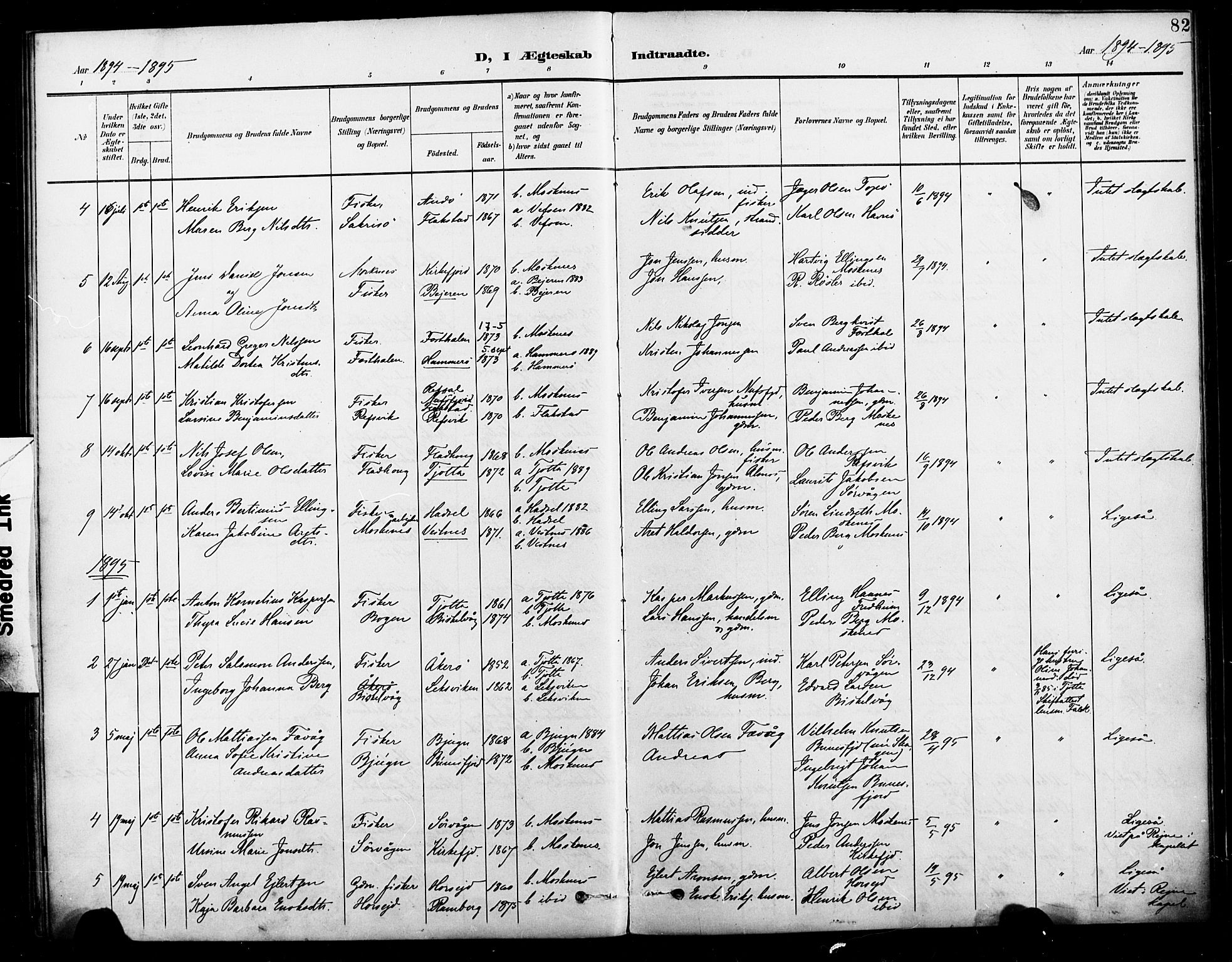 Ministerialprotokoller, klokkerbøker og fødselsregistre - Nordland, AV/SAT-A-1459/886/L1220: Parish register (official) no. 886A02, 1892-1903, p. 82