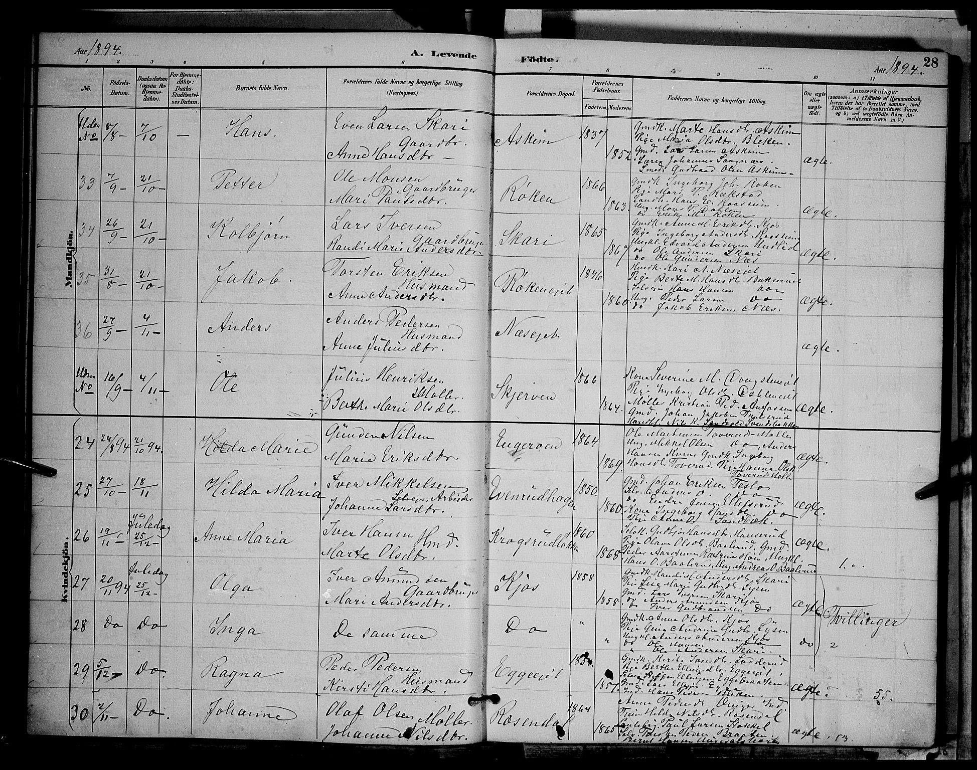 Gran prestekontor, AV/SAH-PREST-112/H/Ha/Hab/L0004: Parish register (copy) no. 4, 1890-1899, p. 28