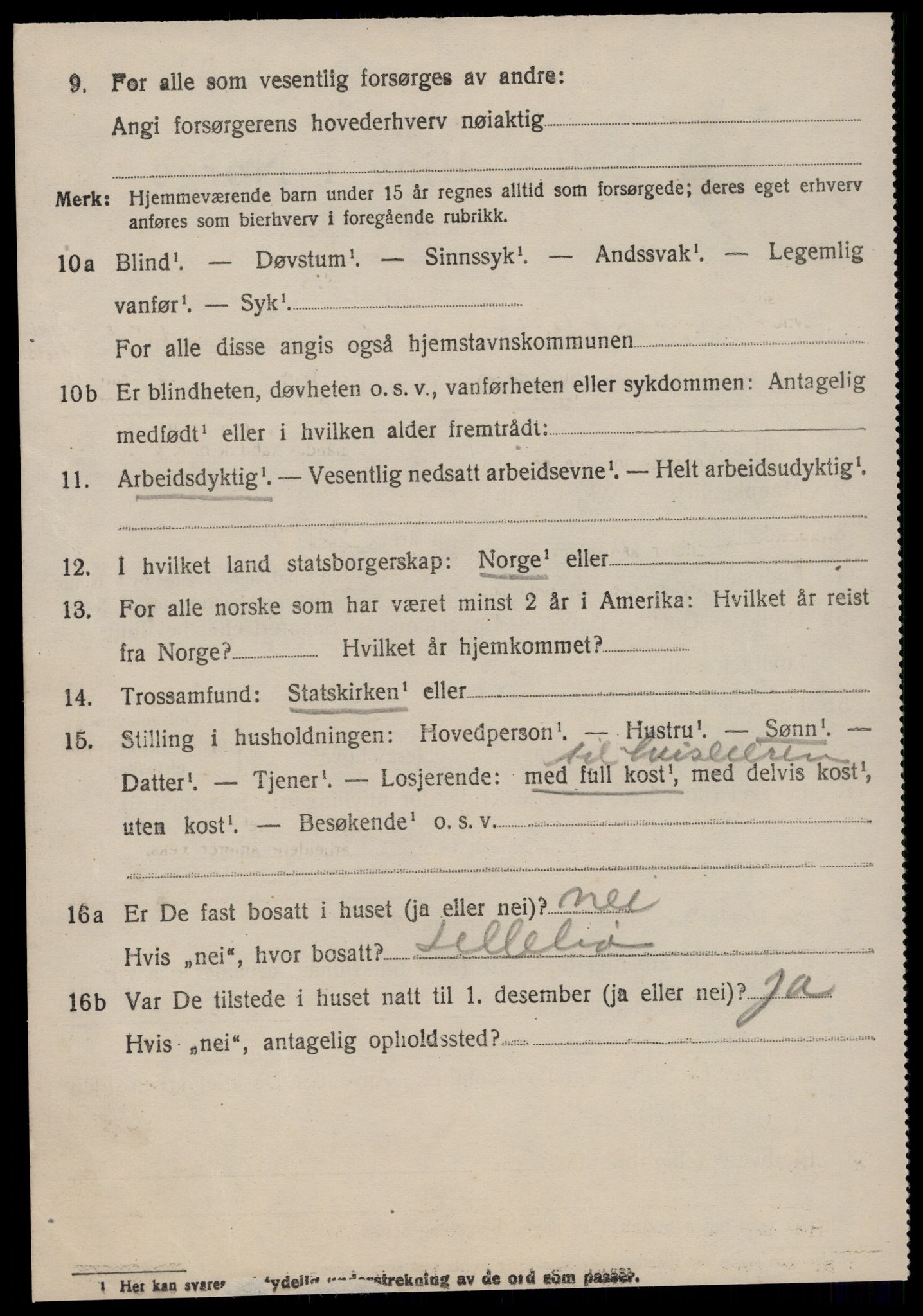 SAT, 1920 census for Sunnylven, 1920, p. 1307