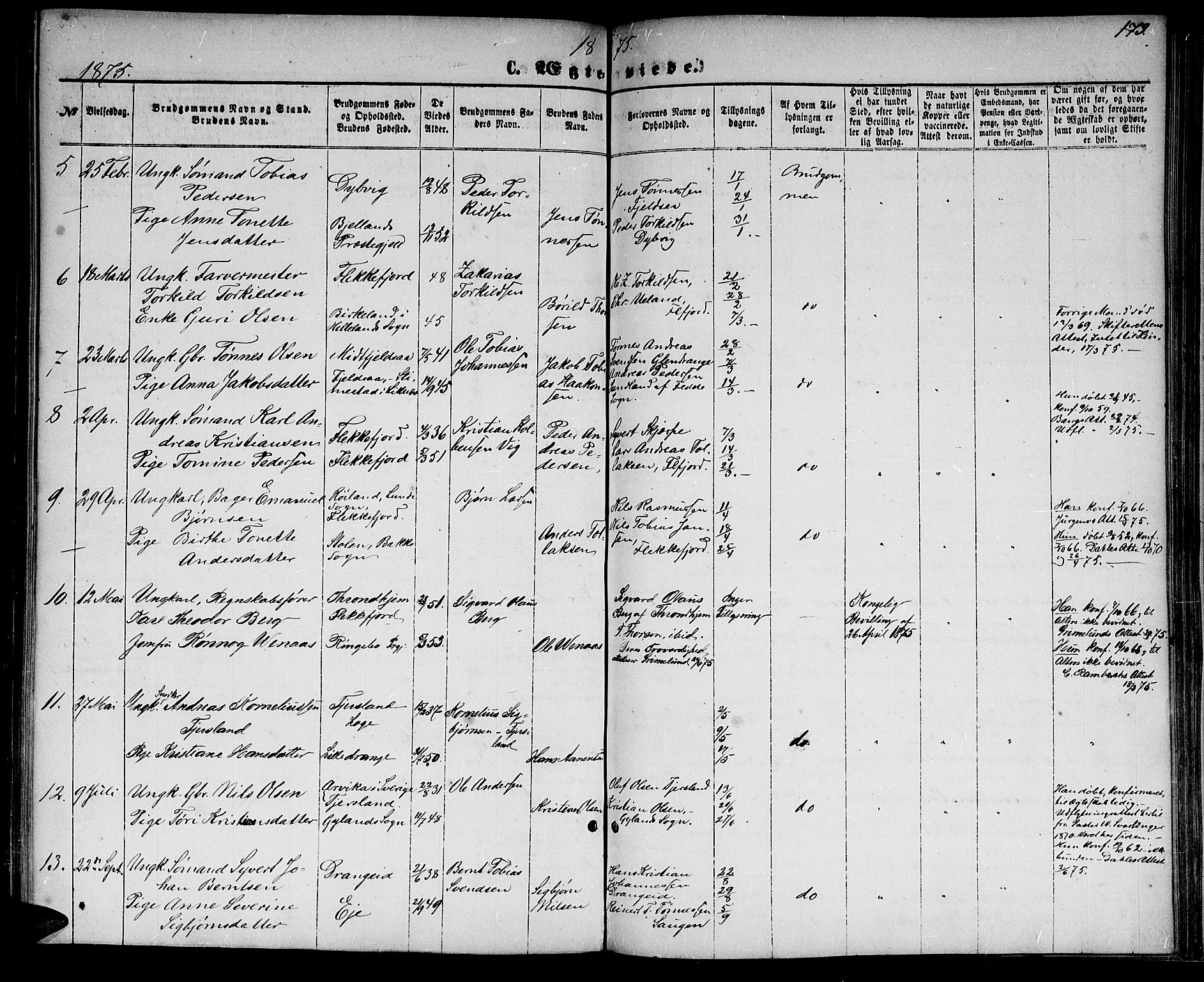 Flekkefjord sokneprestkontor, SAK/1111-0012/F/Fb/Fbc/L0006: Parish register (copy) no. B 6, 1866-1879, p. 173