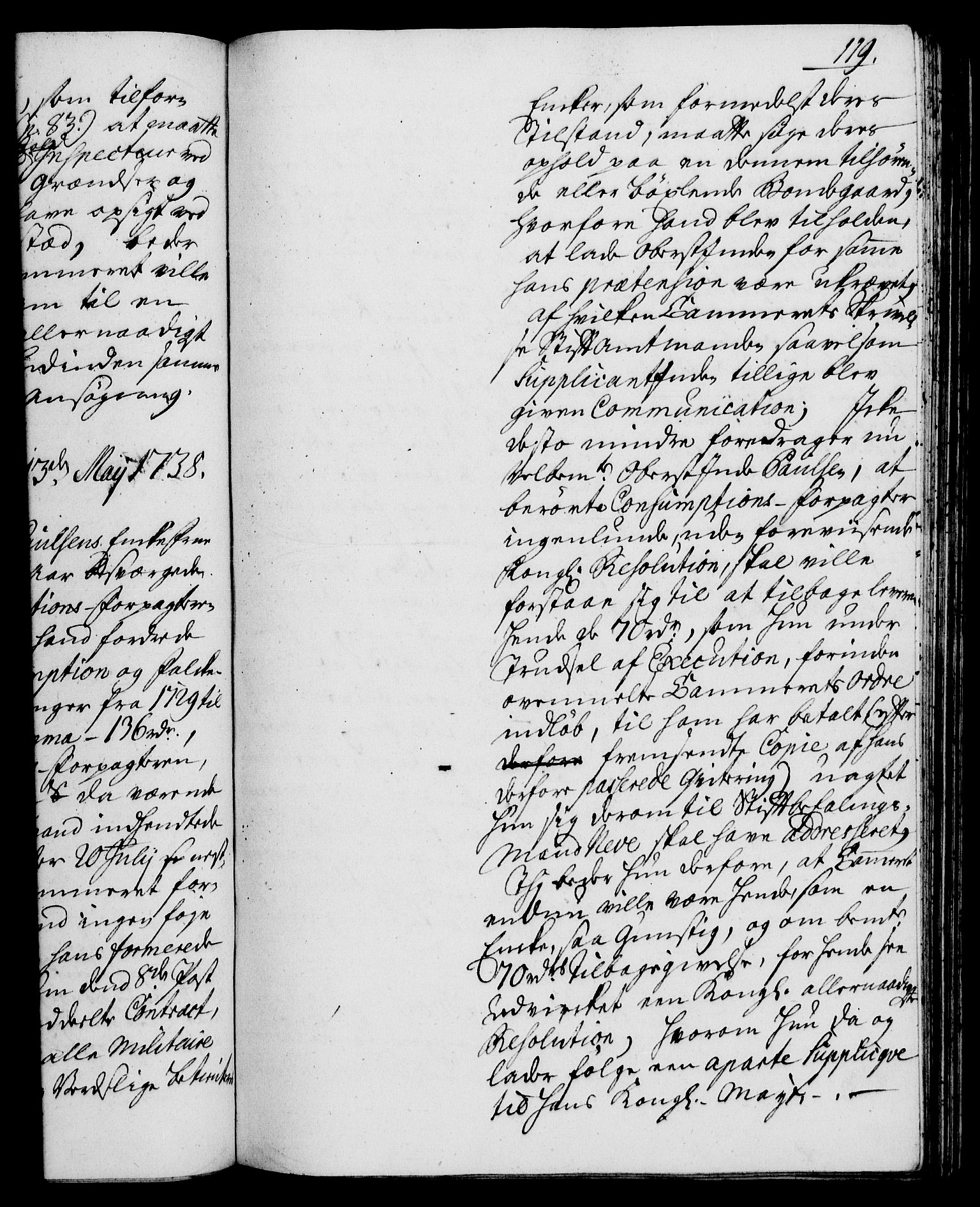 Rentekammeret, Kammerkanselliet, AV/RA-EA-3111/G/Gh/Gha/L0020: Norsk ekstraktmemorialprotokoll (merket RK 53.65), 1738-1739, p. 119