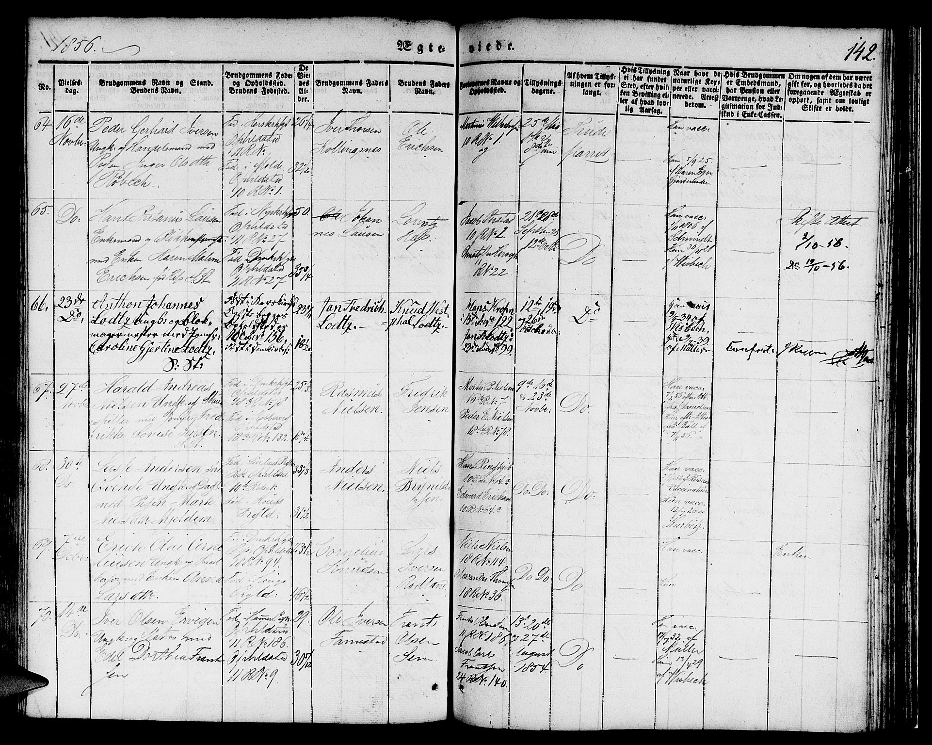 Domkirken sokneprestembete, SAB/A-74801/H/Hab/L0029: Parish register (copy) no. D 1, 1839-1857, p. 142