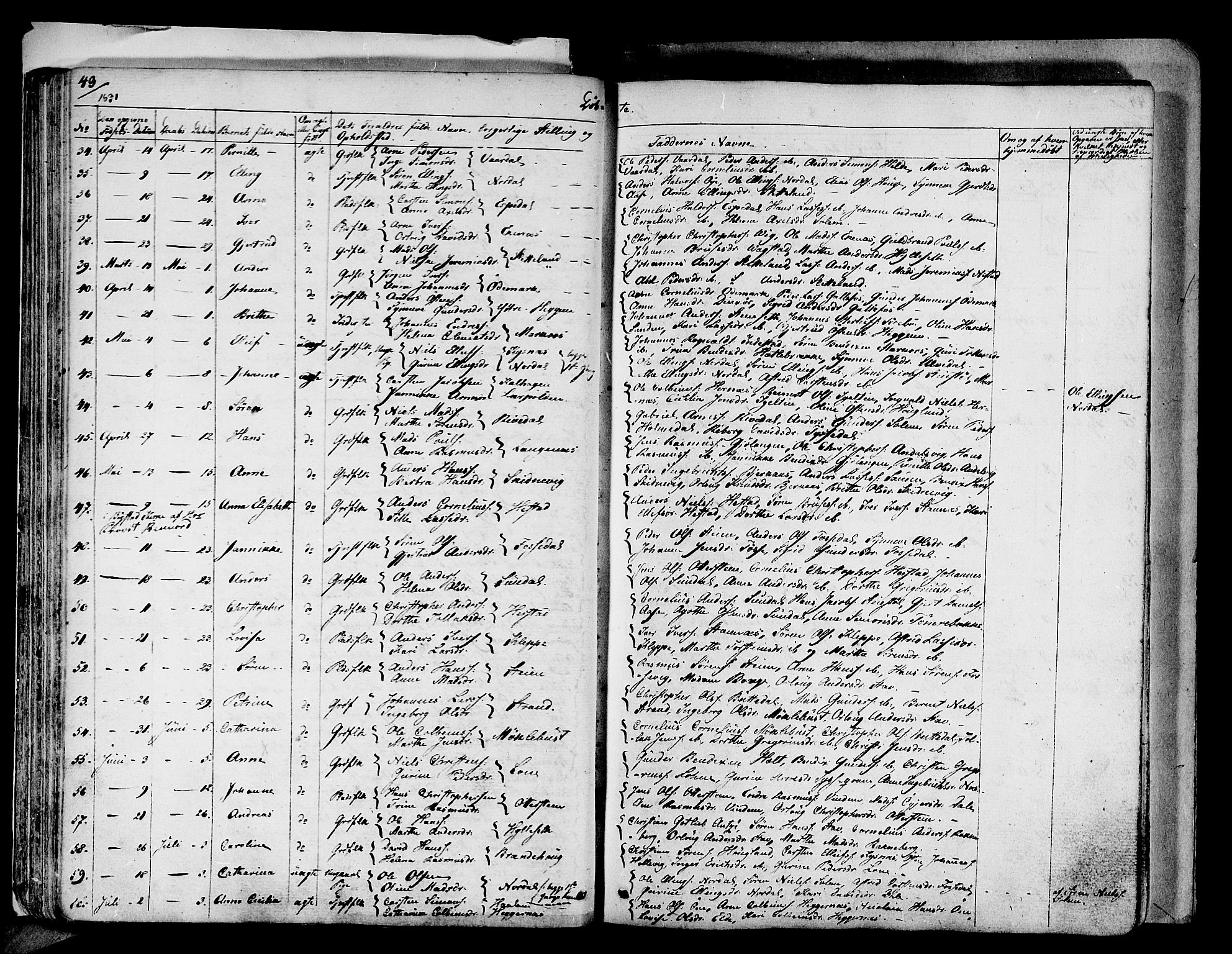 Fjaler sokneprestembete, SAB/A-79801/H/Haa/Haaa/L0005: Parish register (official) no. A 5, 1821-1835, p. 43