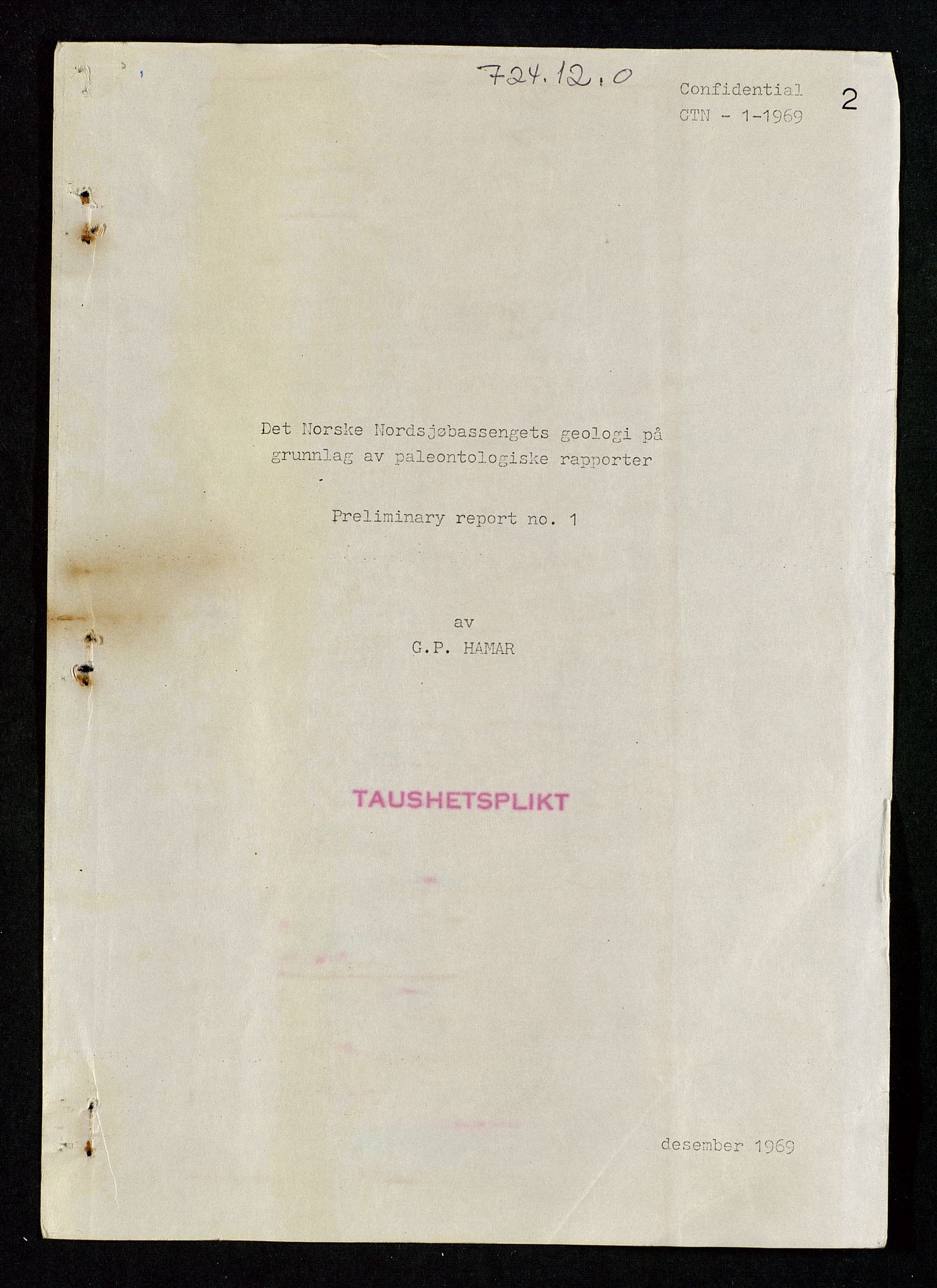 Industridepartementet, Oljekontoret, SAST/A-101348/Da/L0009:  Arkivnøkkel 722 - 725 Geofysikk, geologi, 1969-1972, p. 165