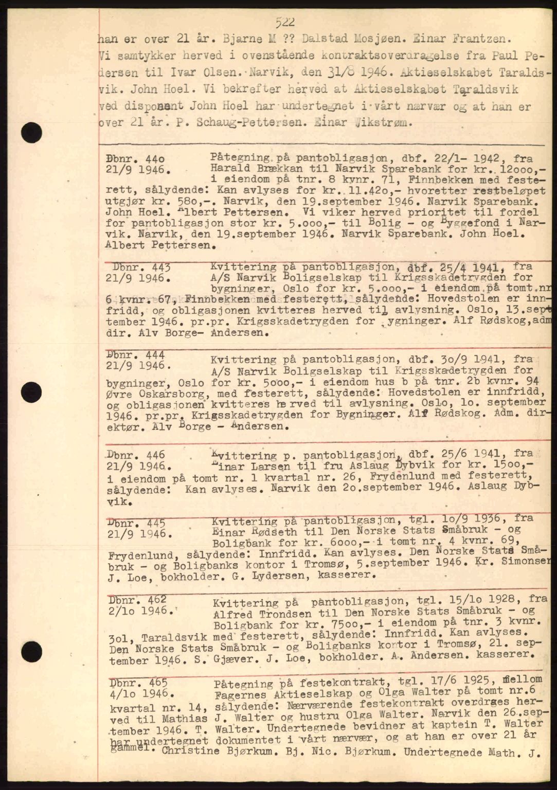 Narvik sorenskriveri, AV/SAT-A-0002/1/2/2C/2Ca: Mortgage book no. A18, 1941-1951, Diary no: : 440/1946