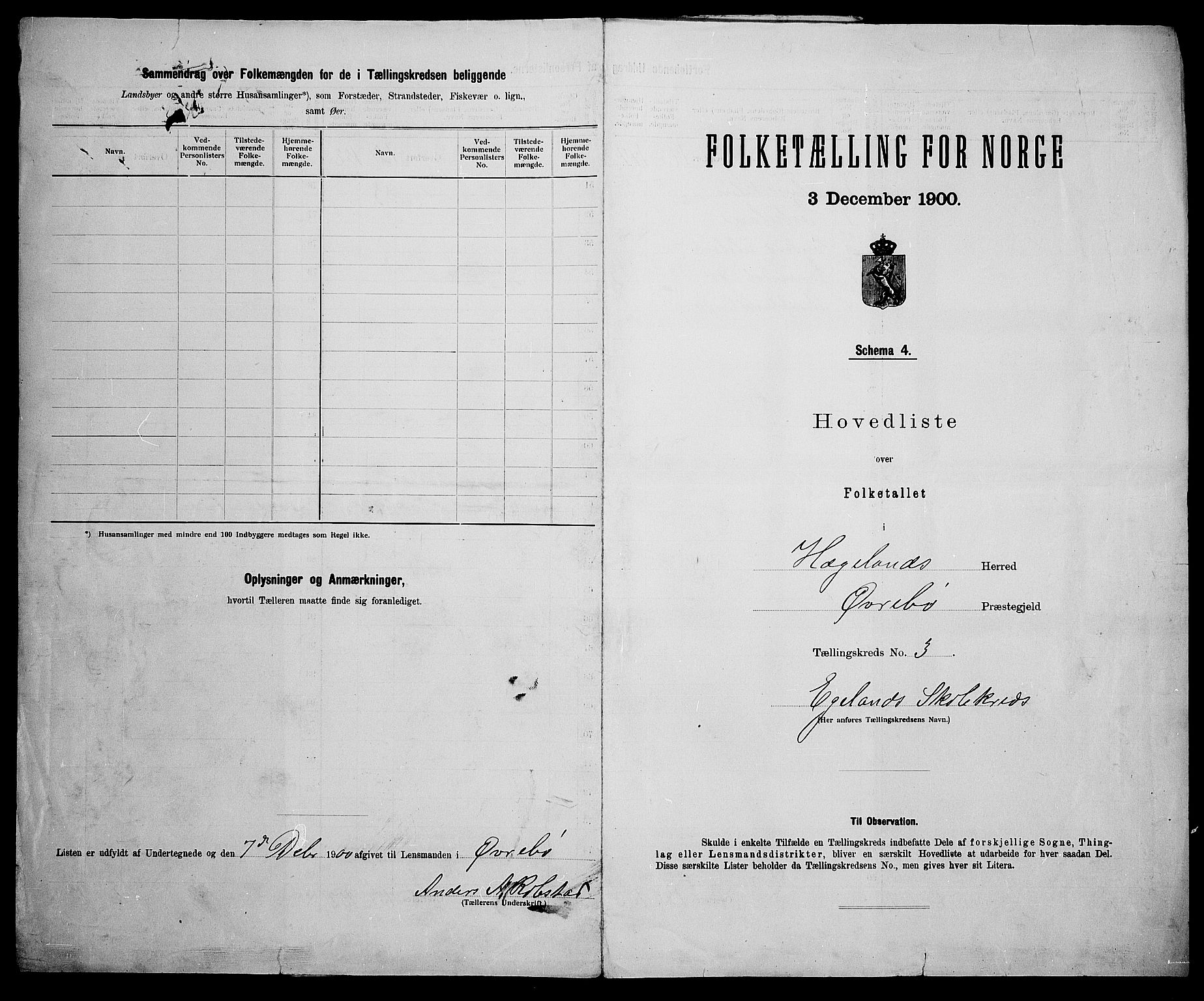 SAK, 1900 census for Hægeland, 1900, p. 14