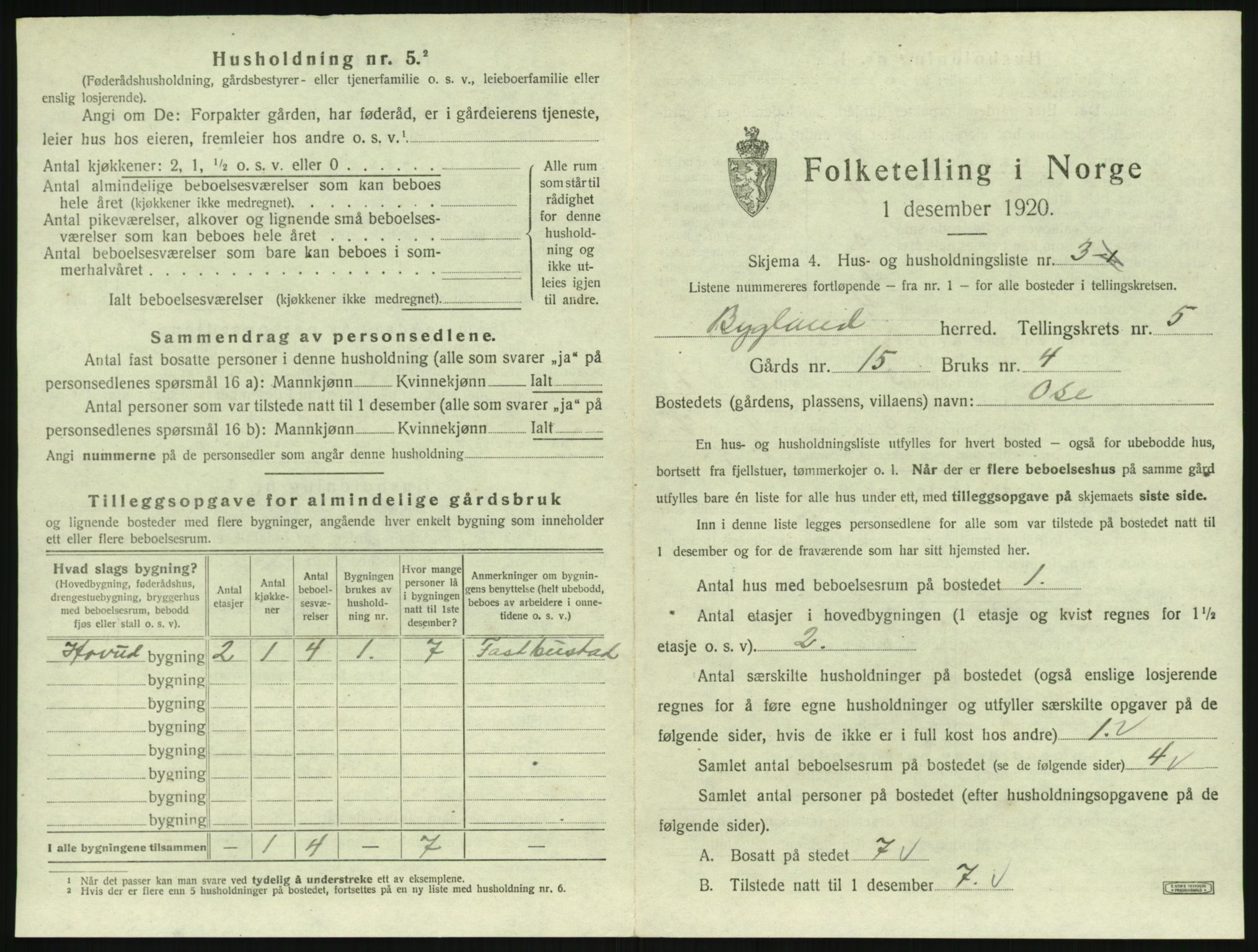 SAK, 1920 census for Bygland, 1920, p. 231