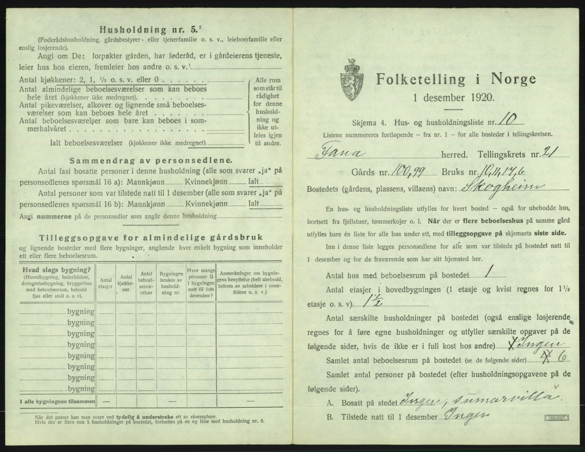 SAB, 1920 census for Fana, 1920, p. 3060