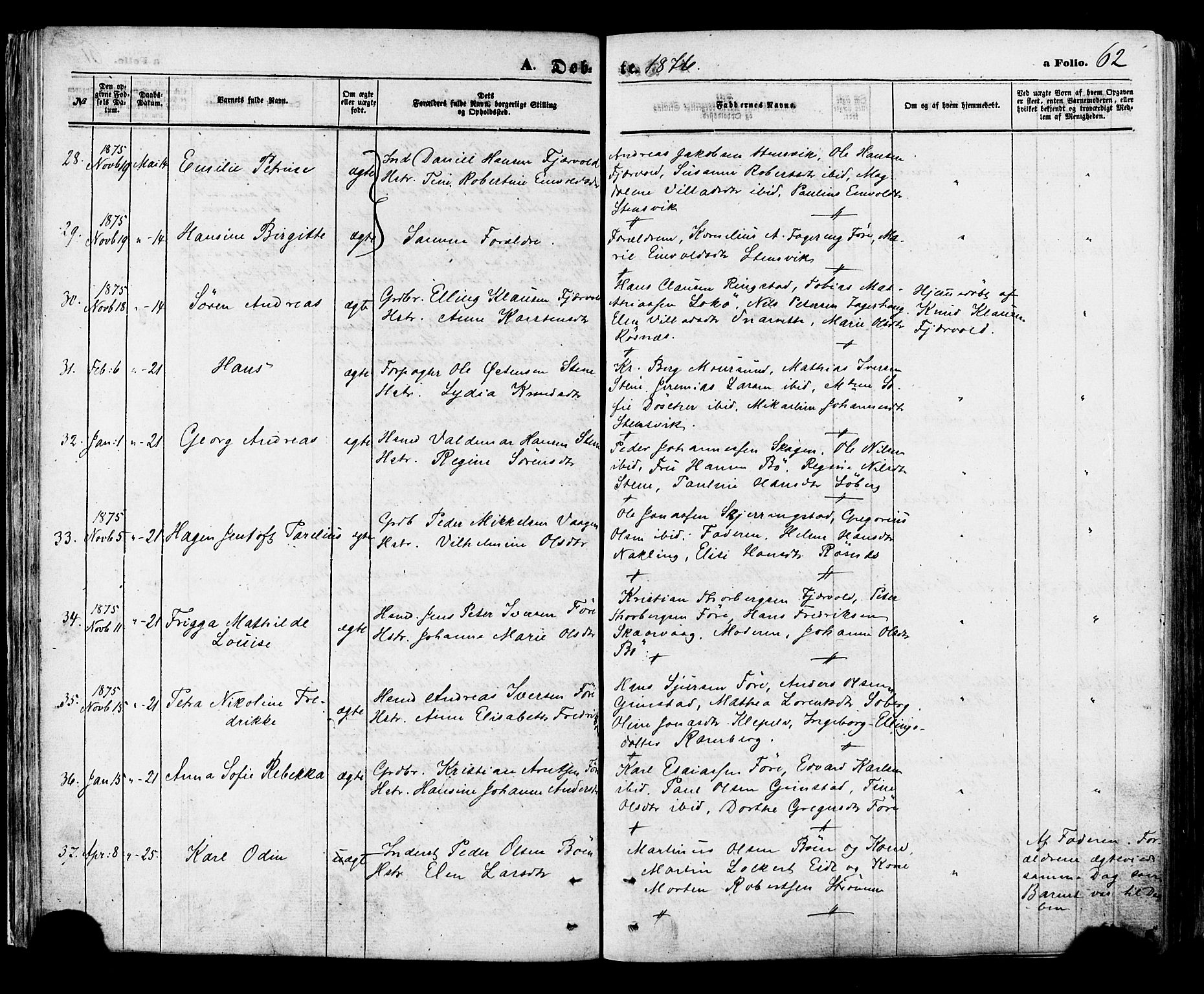 Ministerialprotokoller, klokkerbøker og fødselsregistre - Nordland, SAT/A-1459/891/L1301: Parish register (official) no. 891A06, 1870-1878, p. 62