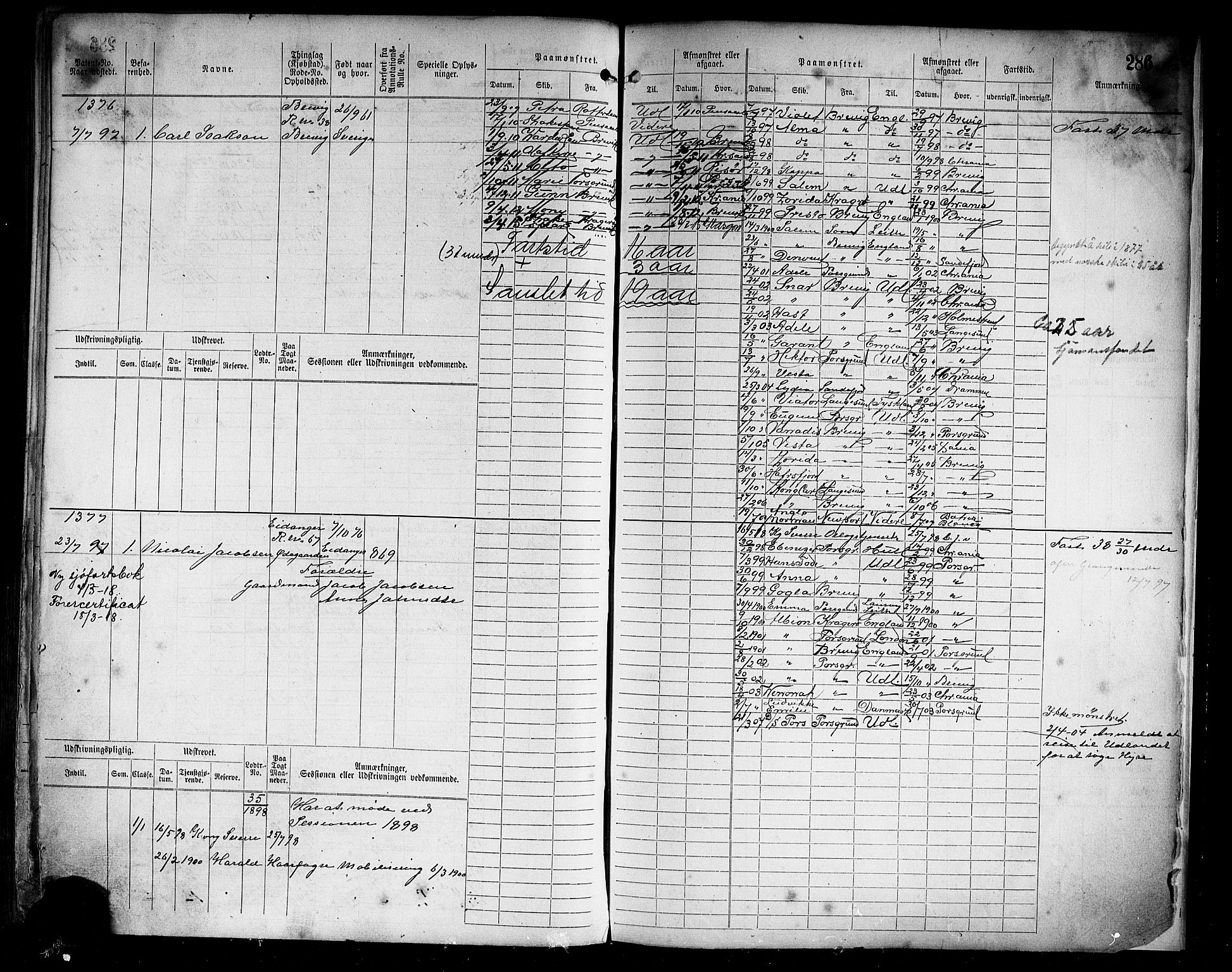 Brevik innrulleringskontor, AV/SAKO-A-833/F/Fb/L0004: Hovedrulle, 1878-1897, p. 298