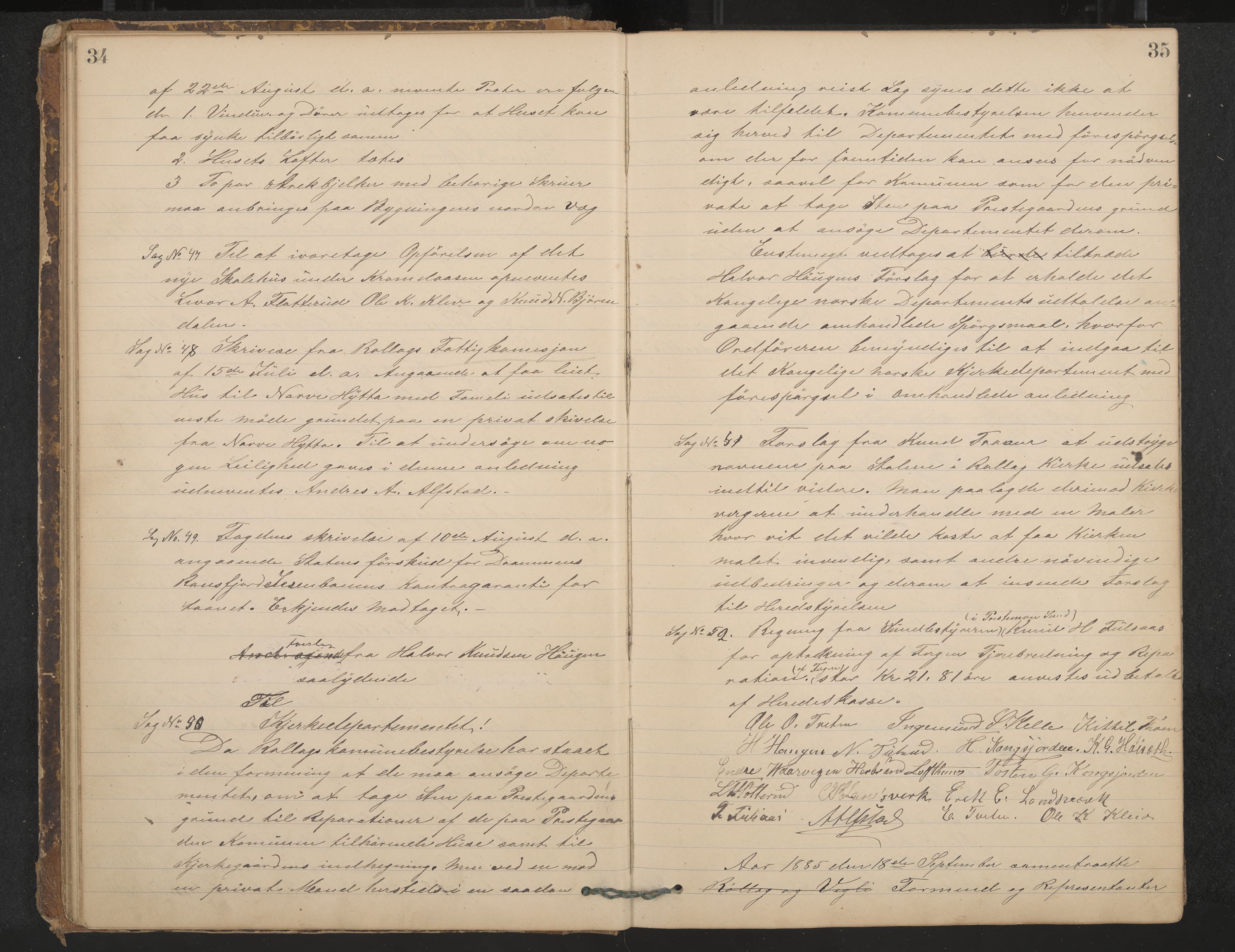 Rollag formannskap og sentraladministrasjon, IKAK/0632021-2/A/Aa/L0003: Møtebok, 1884-1897, p. 34-35