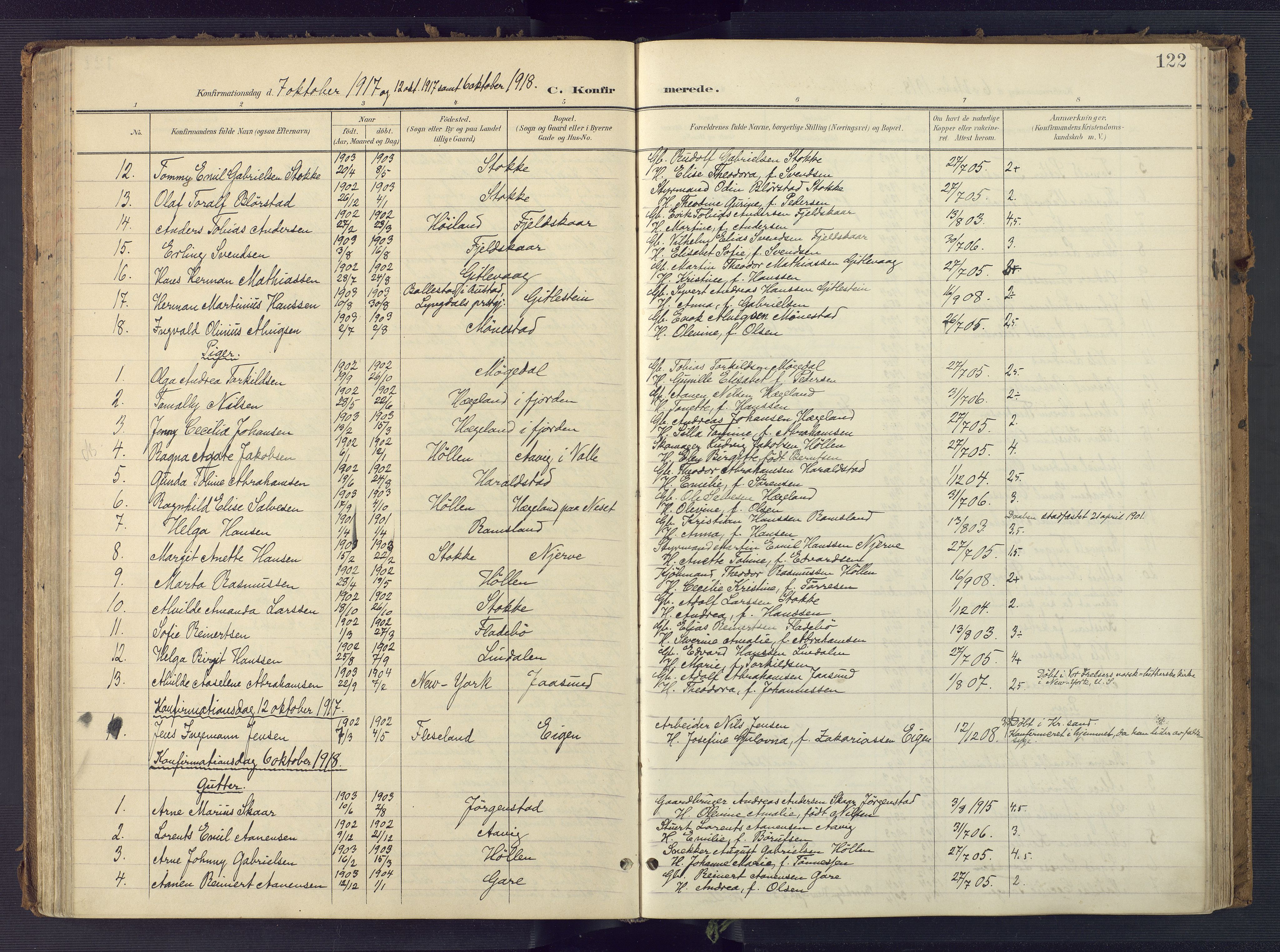 Sør-Audnedal sokneprestkontor, AV/SAK-1111-0039/F/Fa/Faa/L0005: Parish register (official) no. A 5, 1900-1923, p. 122